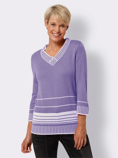 V-Ausschnitt-Pullover - lavendel-weiß