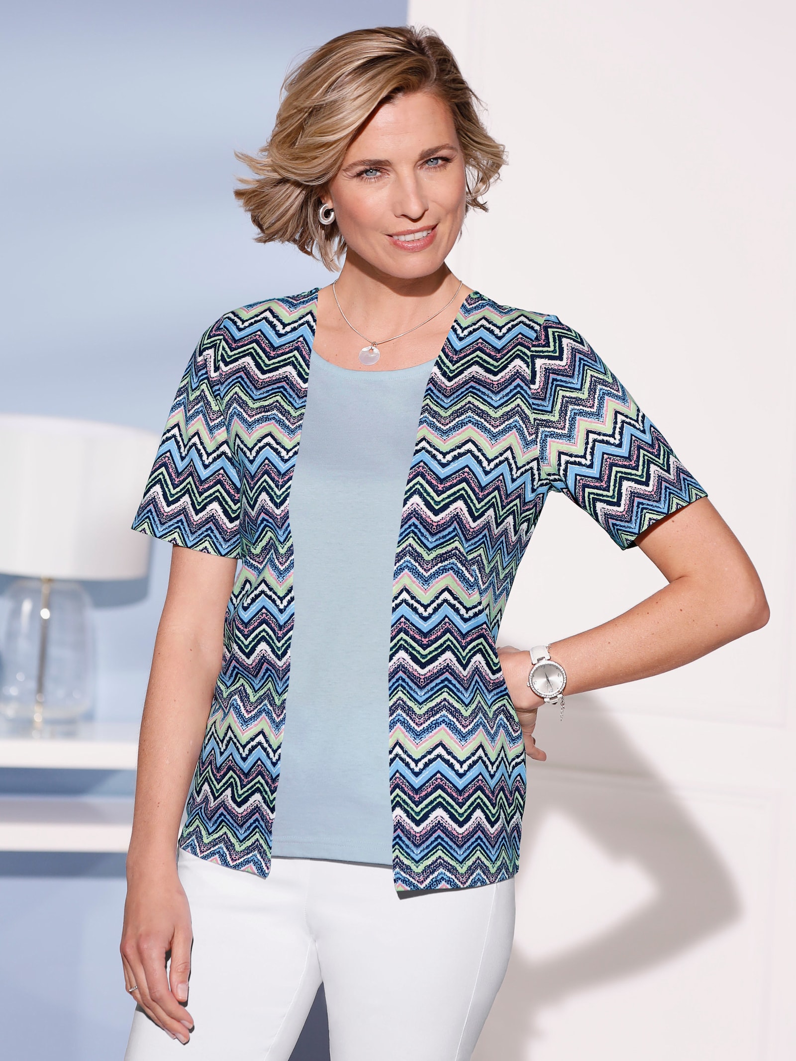 2-in-1-Shirt mit Zick-Zack-Muster - himmelblau-altrosa-bedruckt