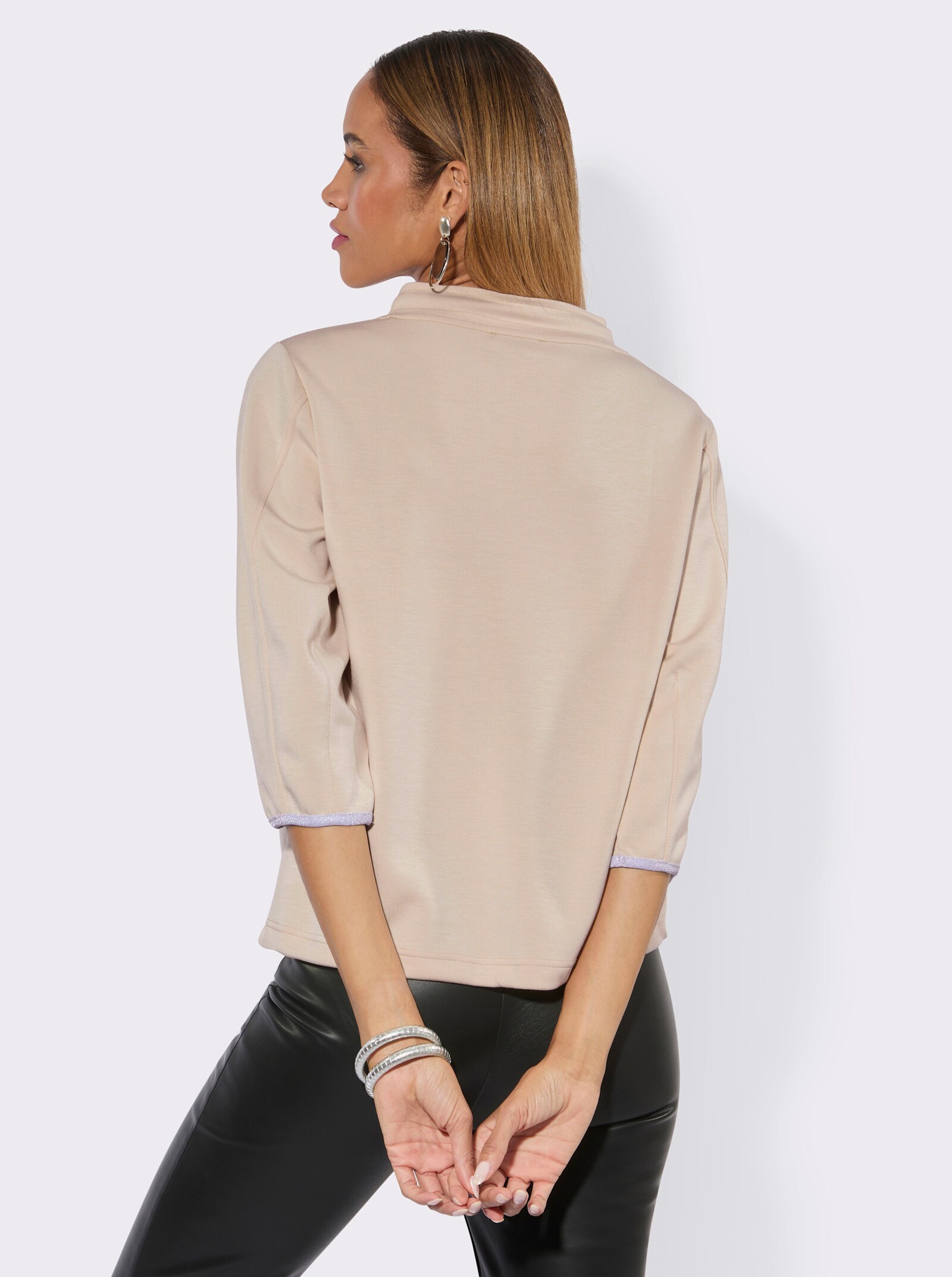 Sweatshirt mit glänzendem Folien-Druck - elfenbein-silberfarben-bedruckt
