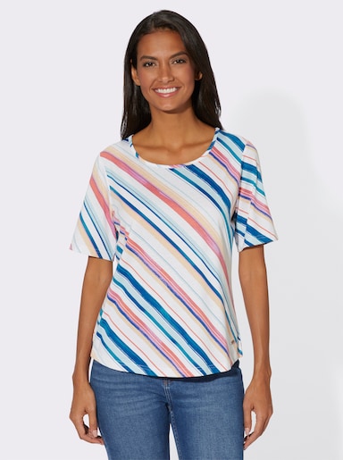 Streifenshirt mit abgerundetem Saum - mint-orchidee-bedruckt