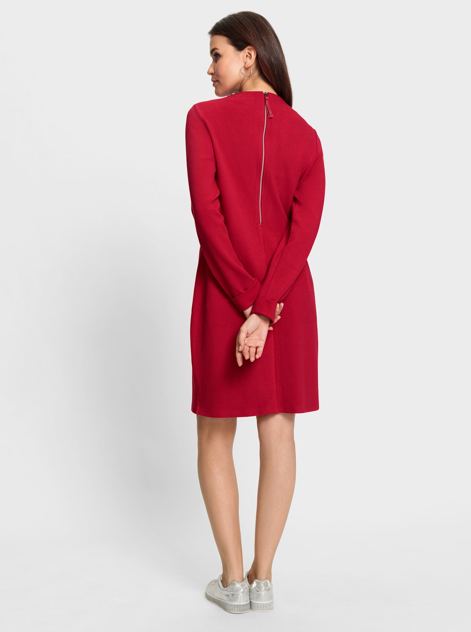 Jerseykleid in effektvoller Struktur - erdbeere