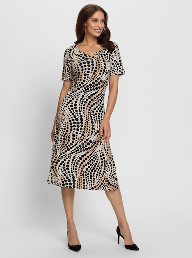 Jerseykleid im Punkte-Dessin - elfenbein-schwarz-bedruckt