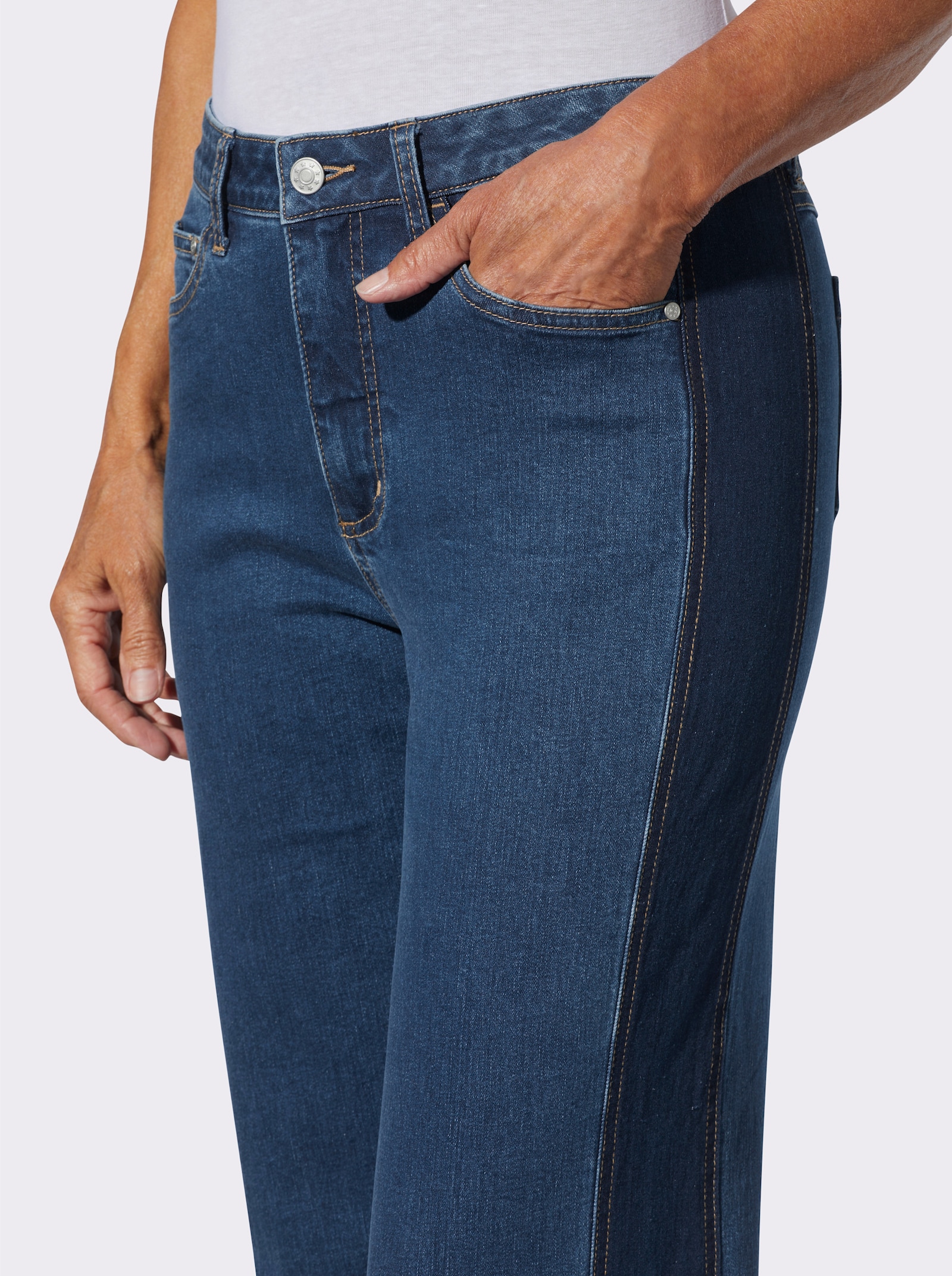 5-Pocket-Jeans mit seitlichen Kontrasten - blue-stone-washed