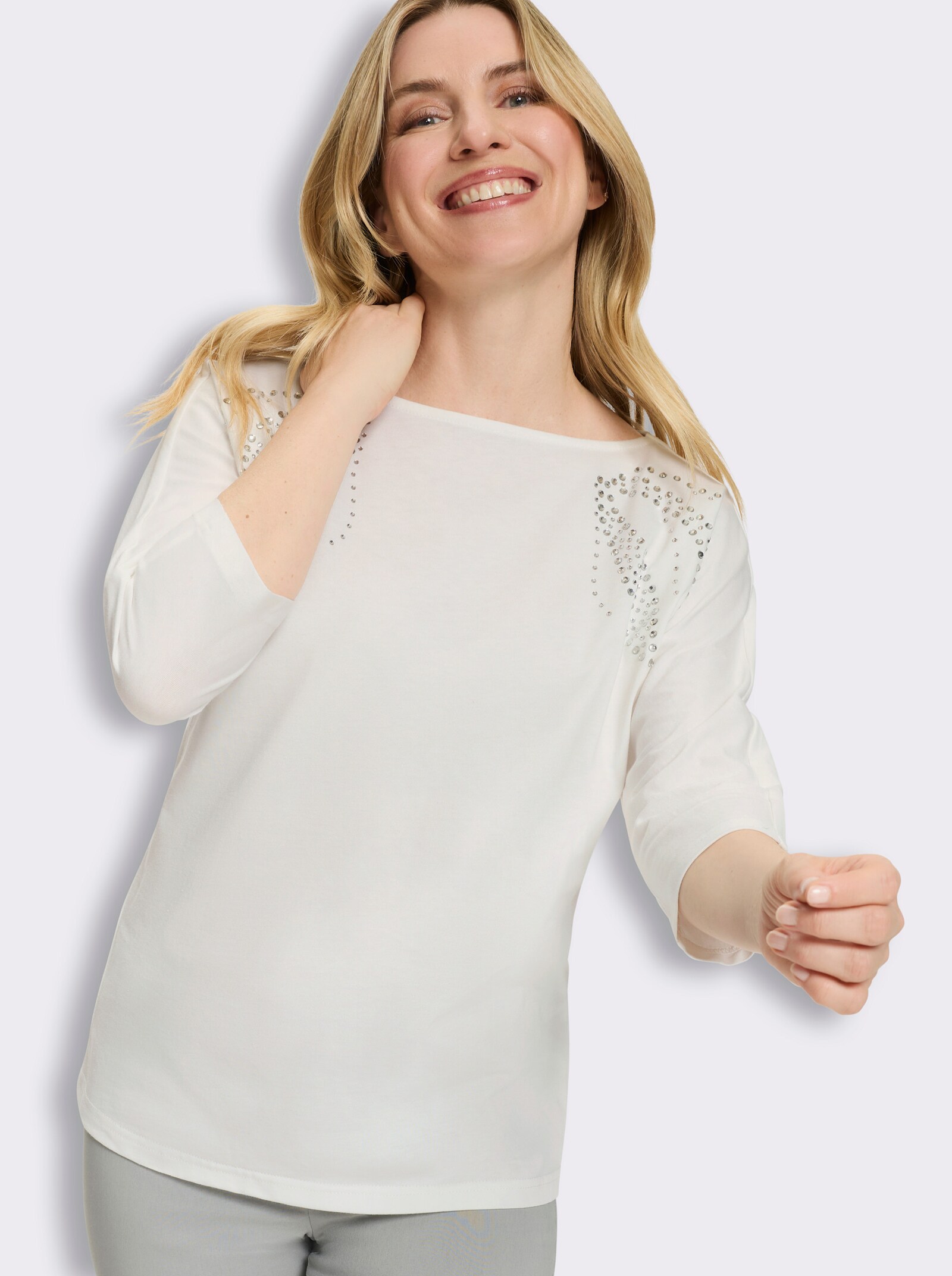 3/4-Arm-Shirt mit Fledermaus-Ärmeln - ecru