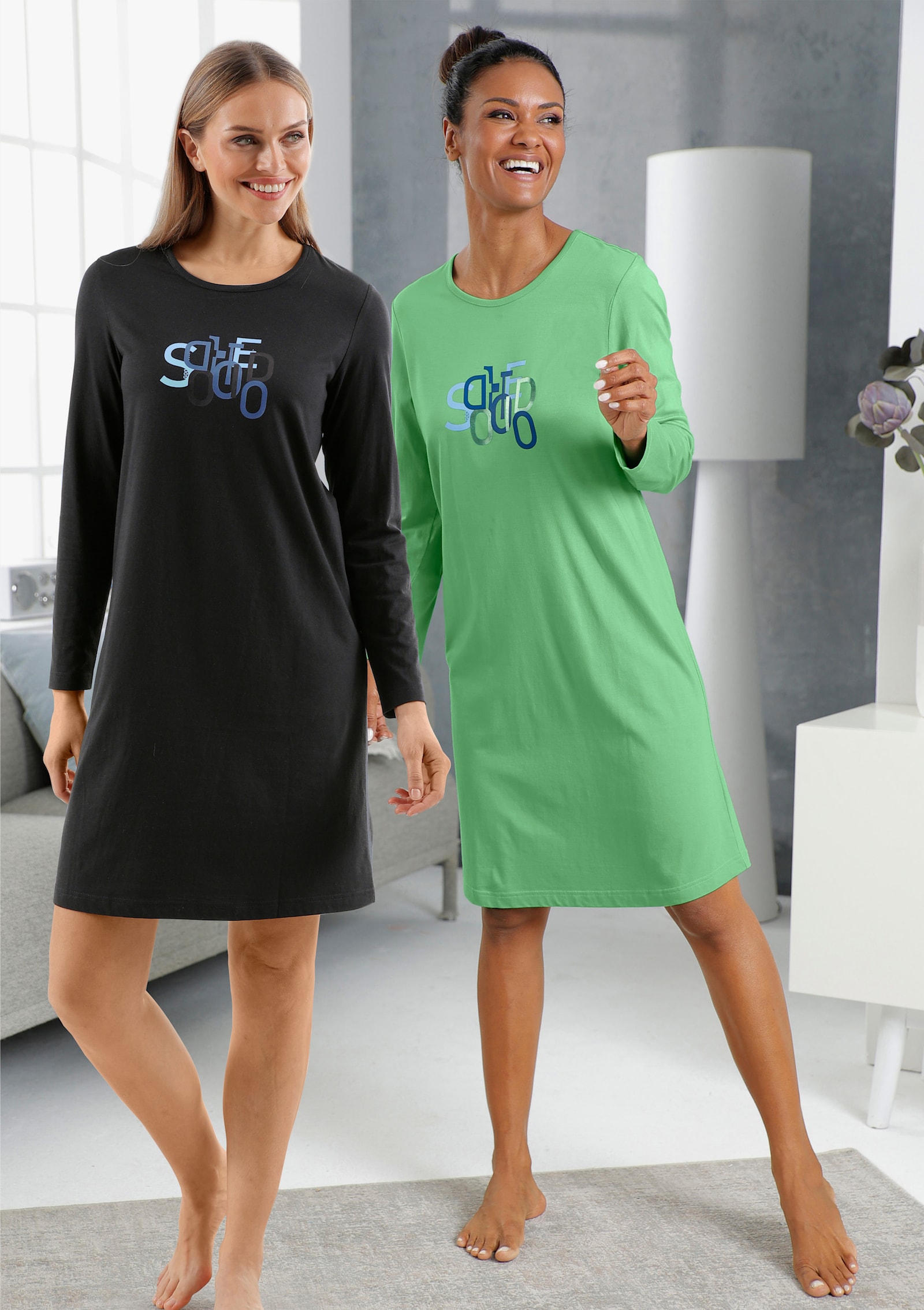 wäschepur Sleepshirts im 2er-Pack - apfel + schwarz