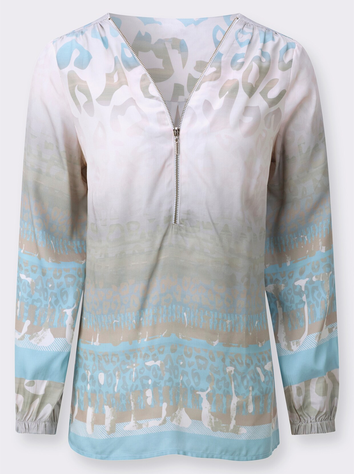 Longbluse - sesam-champagner-bedruckt