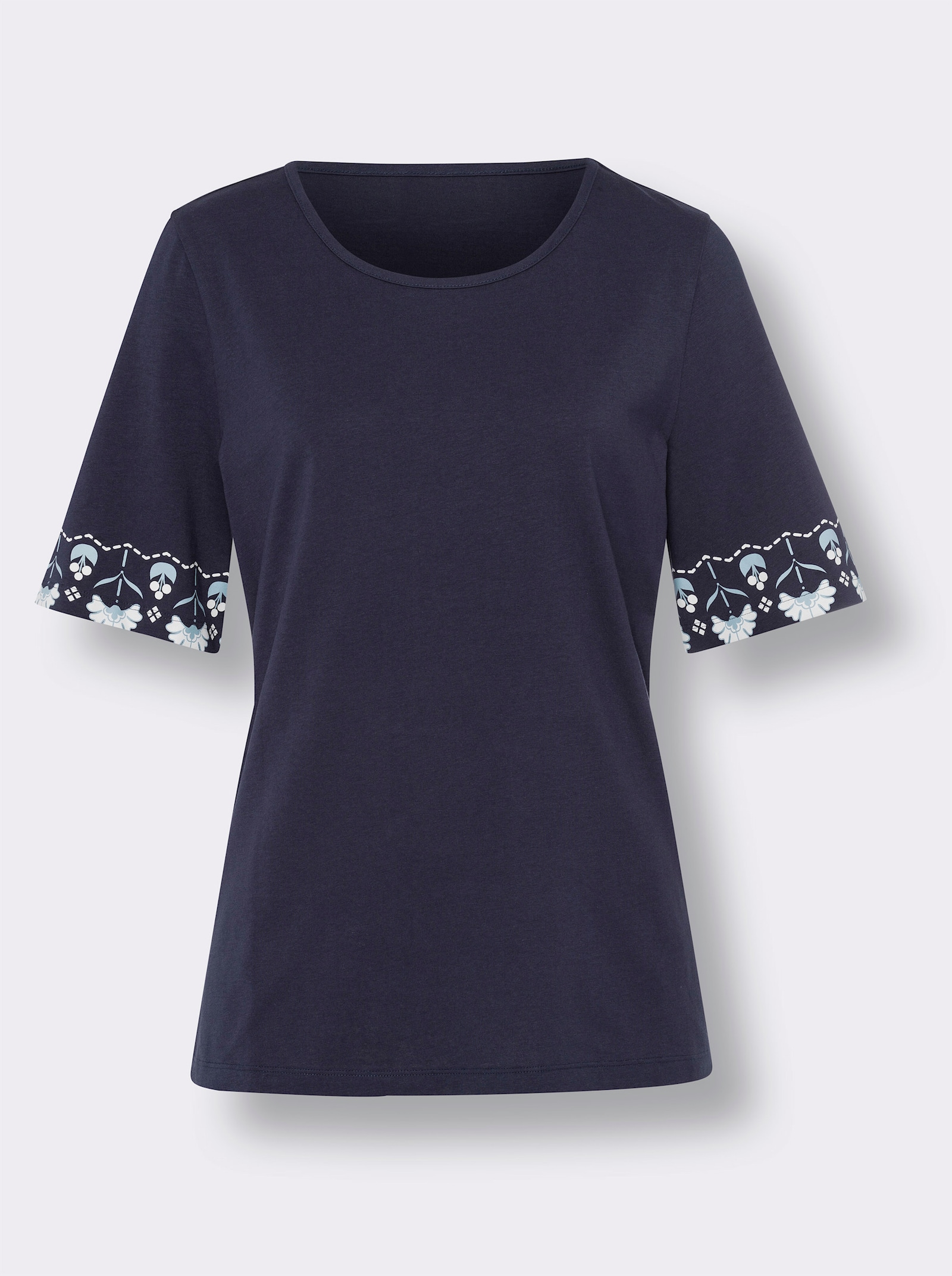 Shirt met korte mouwen en randprint - marine/wit