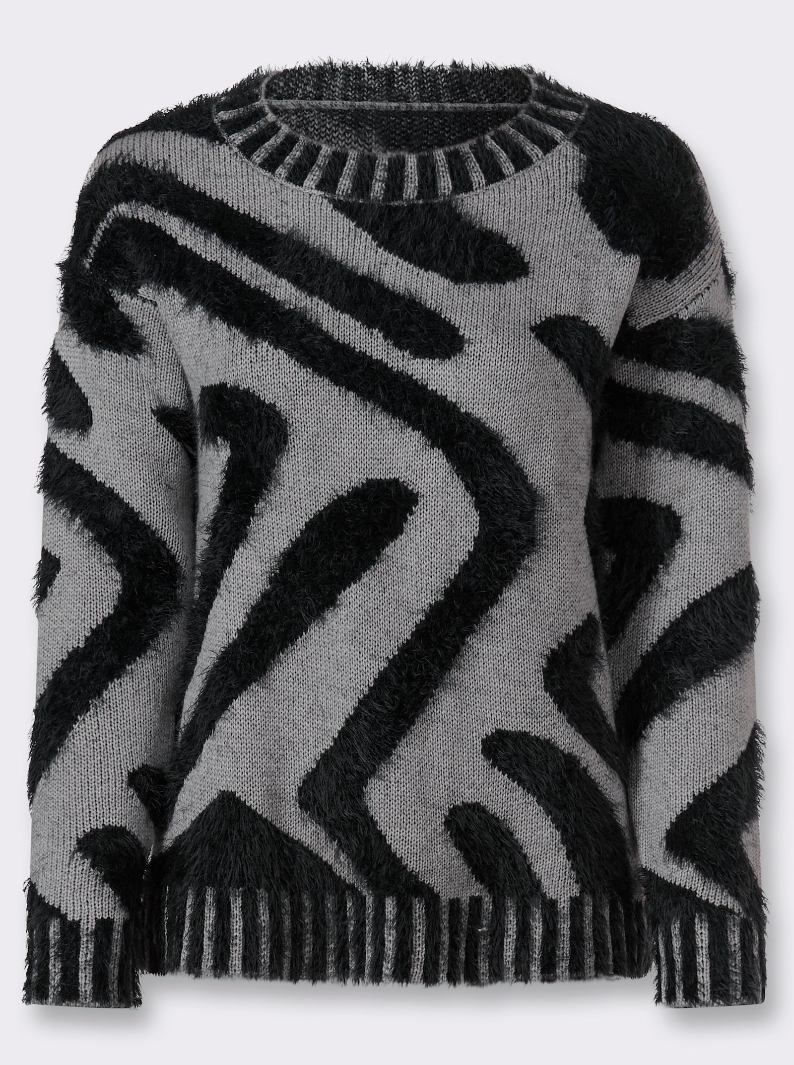 heine Jacquard-Pullover mit U-Boot-Ausschnitt - steingrau-schwarz-gemustert