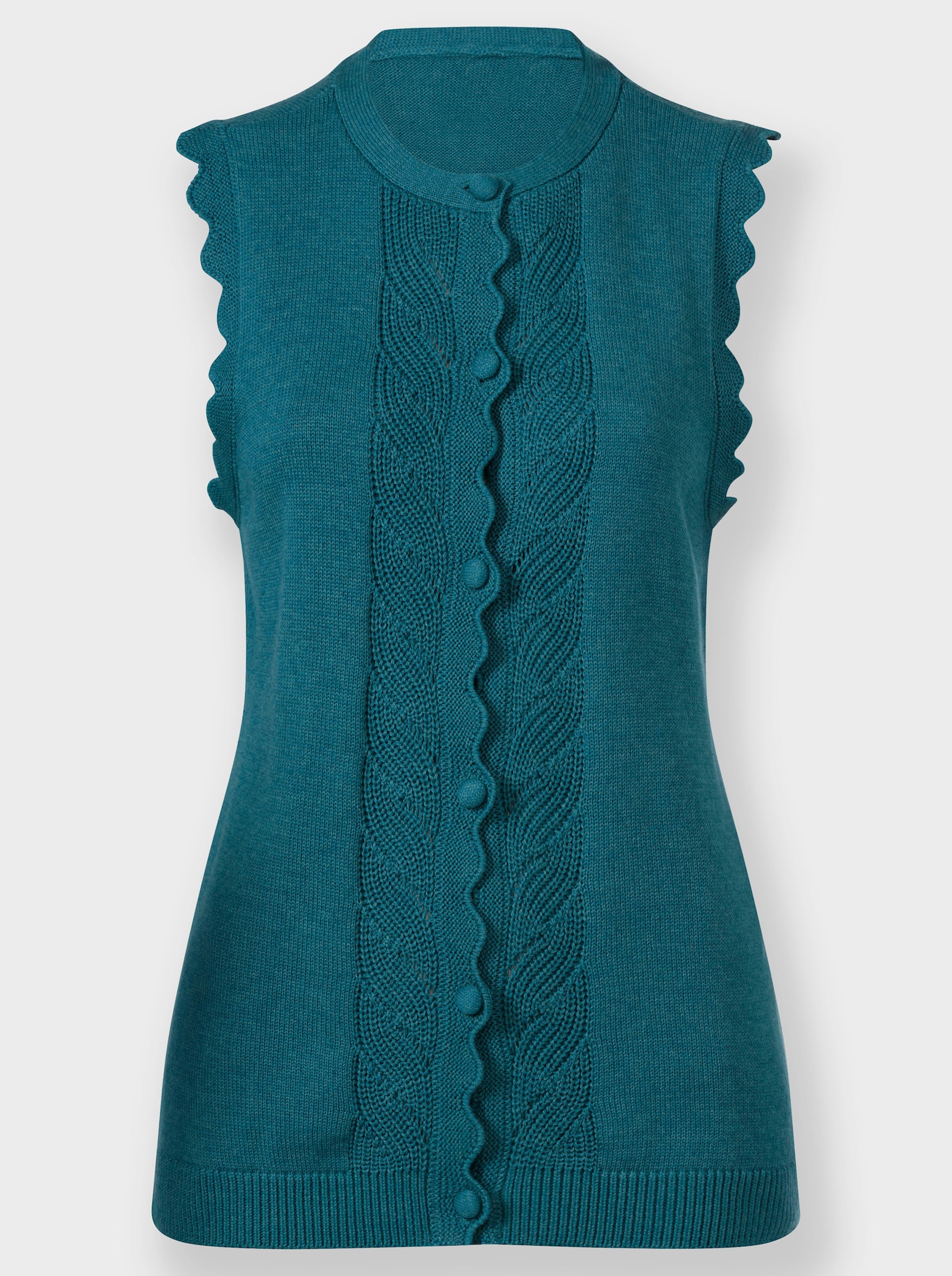 Strickweste mit stricküberzogenen Knöpfen - aquapetrol-meliert