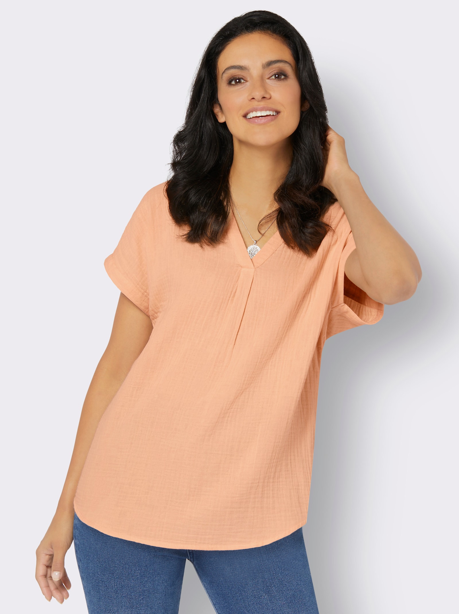 Kurzarmbluse in Musselin-Qualität - apricot