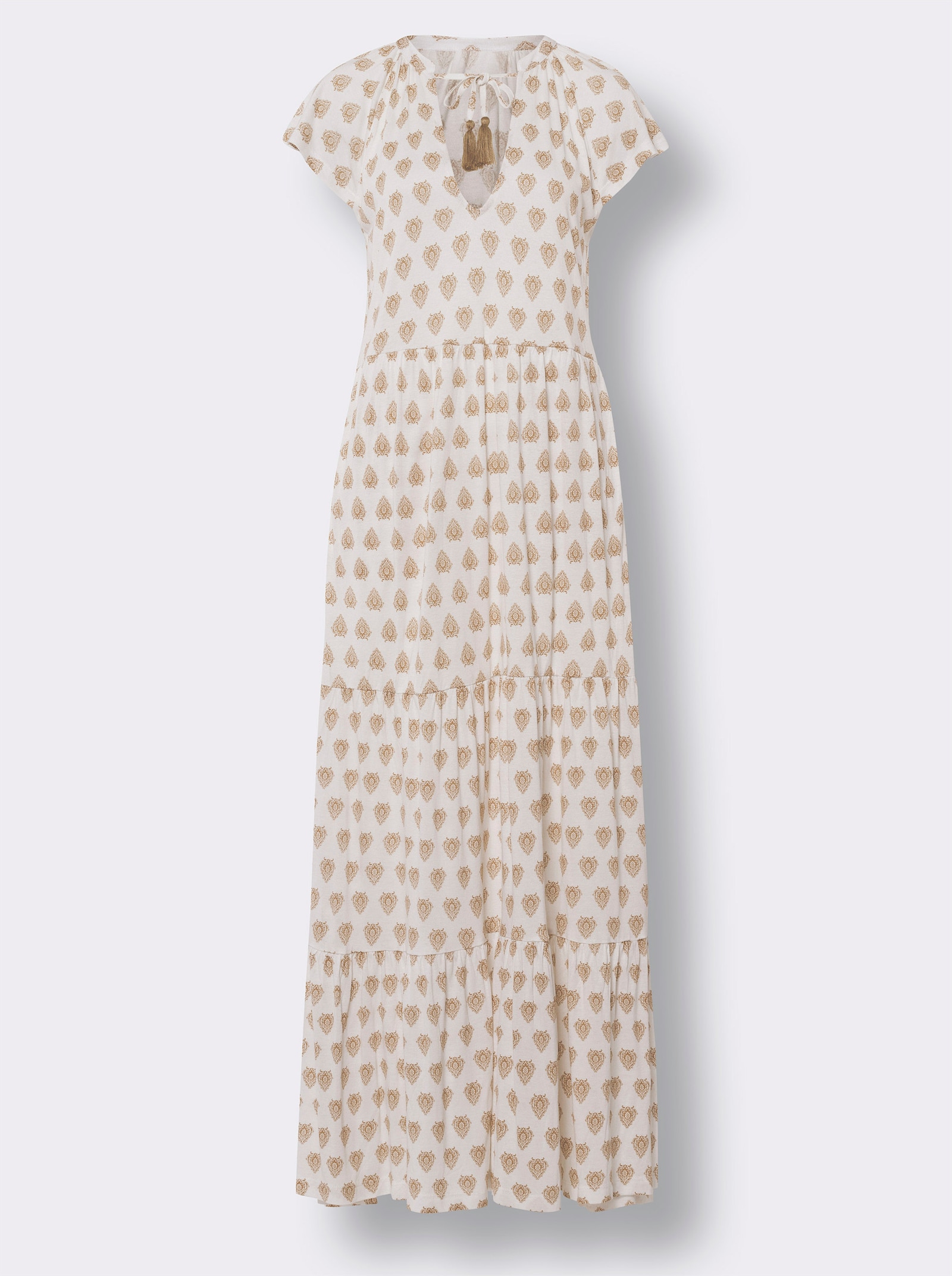 heine Gelaagde jurk met korte vleermuismouwen - ecru/camel bedrukt