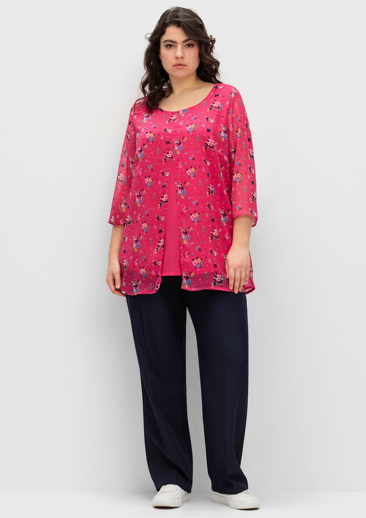 Longbluse - pink-marine-bedruckt