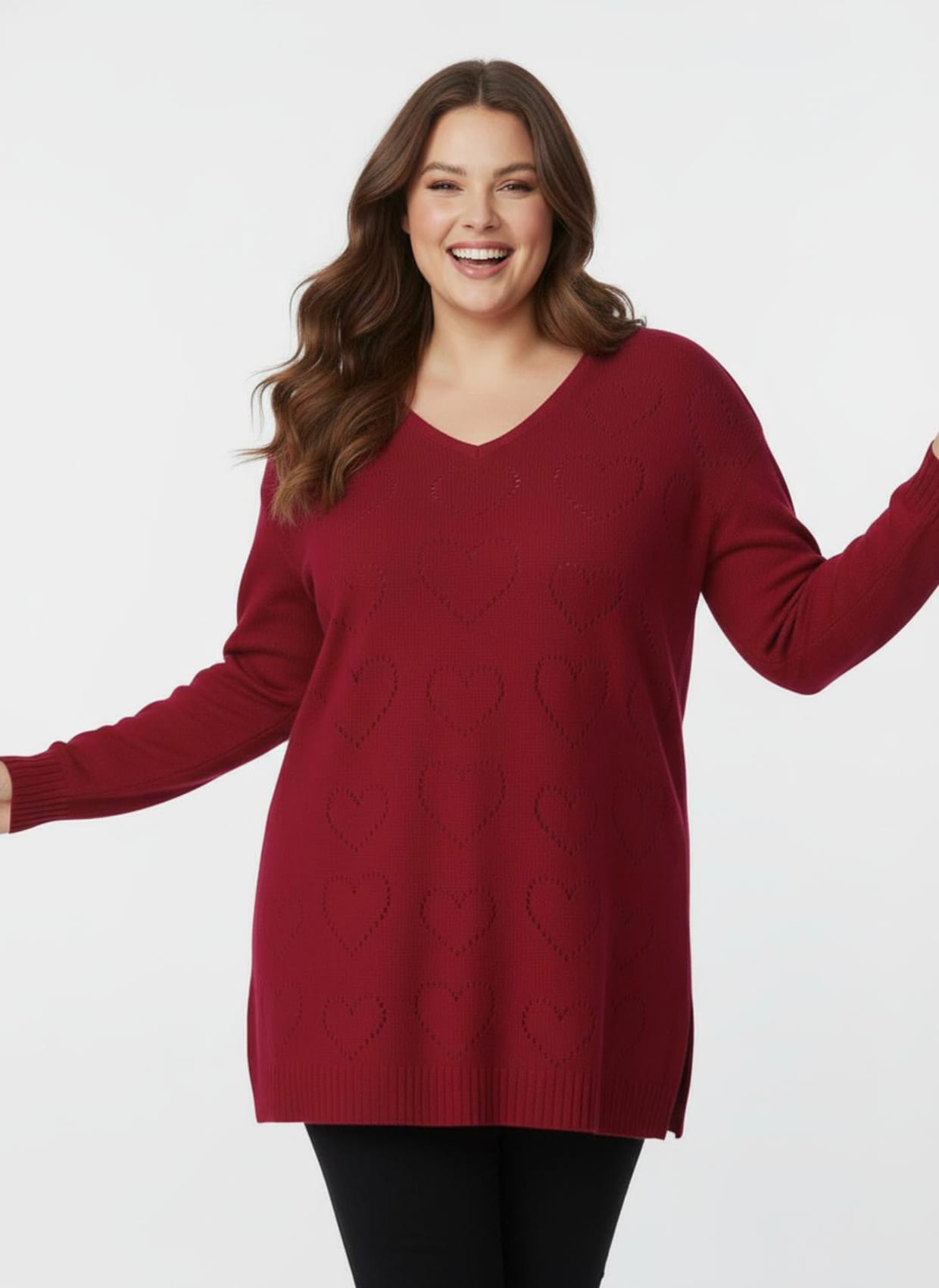 Longpullover mit Ajour-Herzchen - rot