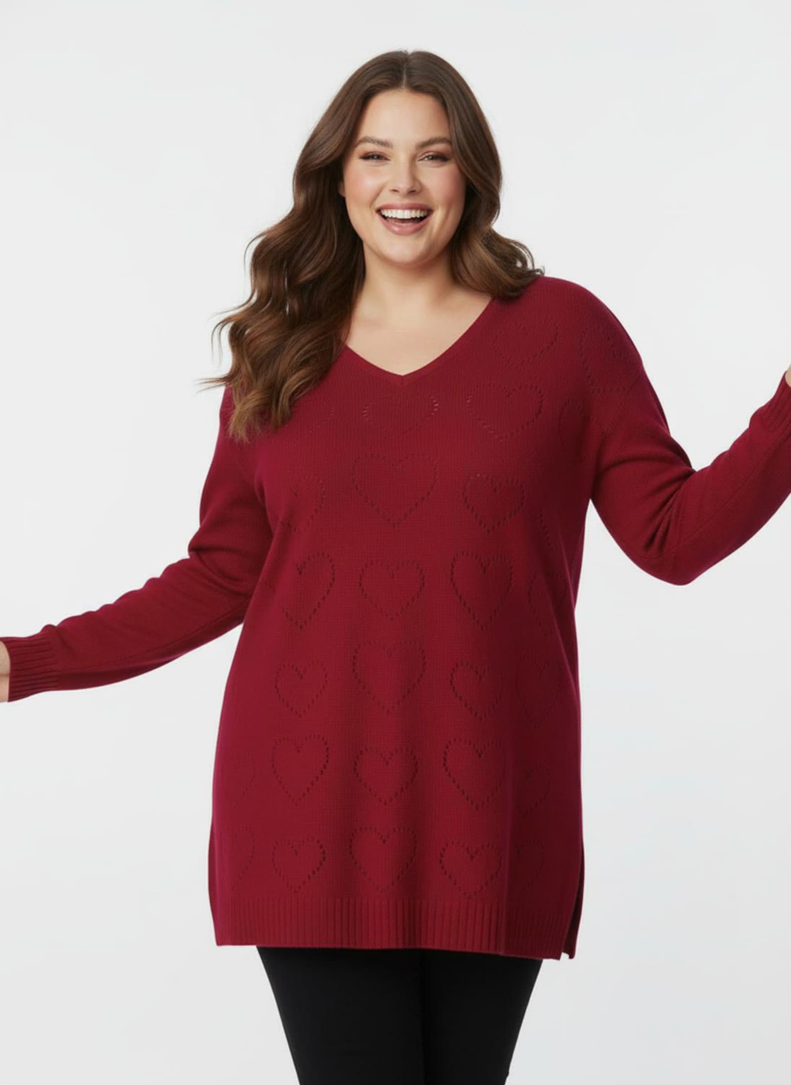 Longpullover mit Ajour-Herzchen - rot