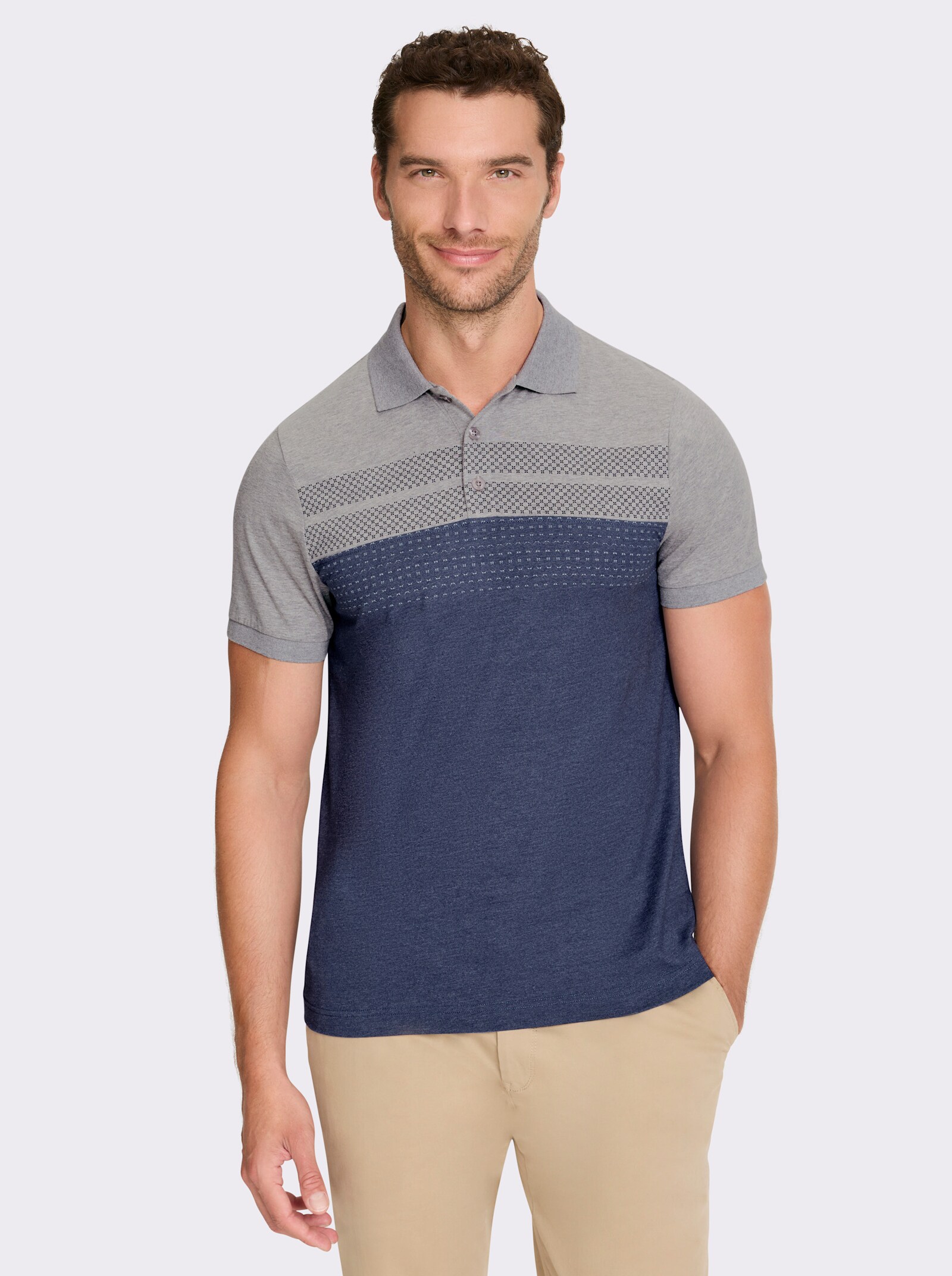 Marco Donati Kurzarmshirt mit Kontrast-Dessin - grau-rauchblau-meliert