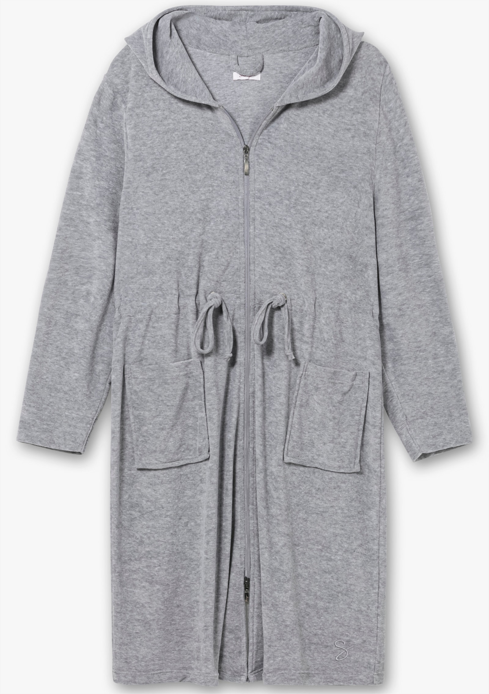 sheego Bademantel mit Kapuze und Reißverschluss - grau-meliert
