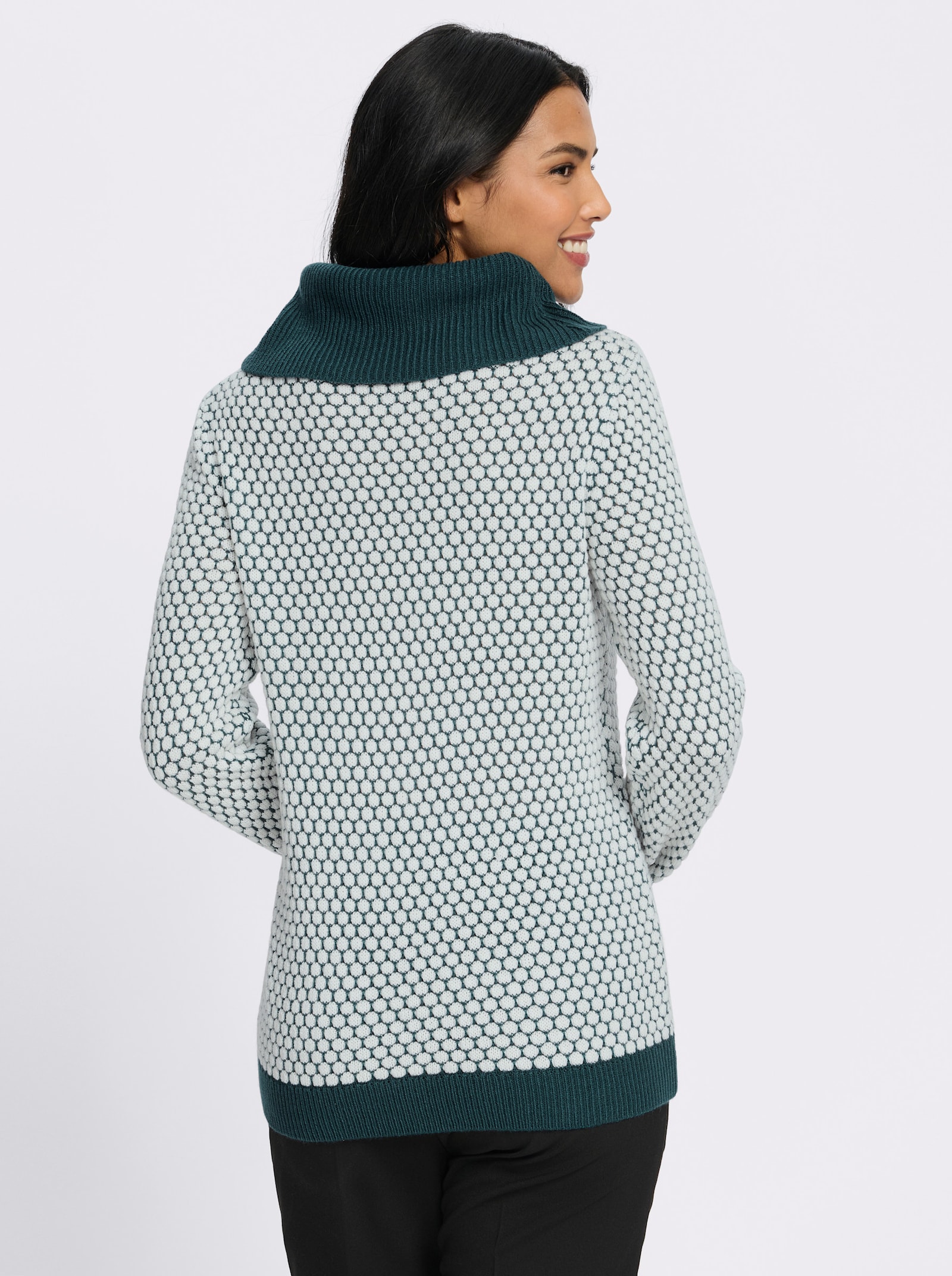 Rollkragenpullover mit Strukturmuster - petrol-ecru-gemustert