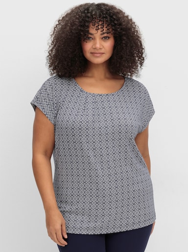 sheego Kurzarmshirt - tiefblau-gemustert