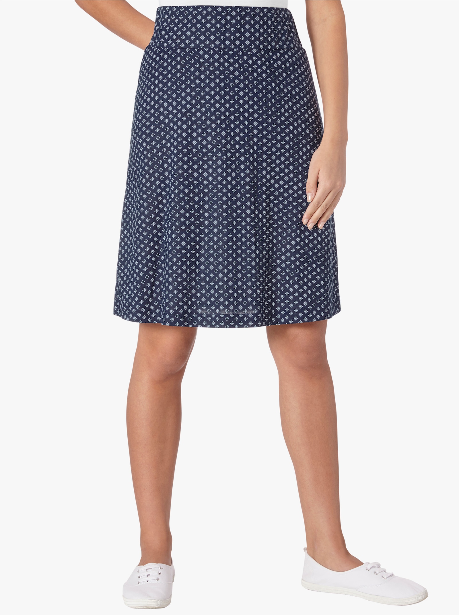 Jerseyrok met comfortband aan de binnenzijde - marine/wit gedessineerd