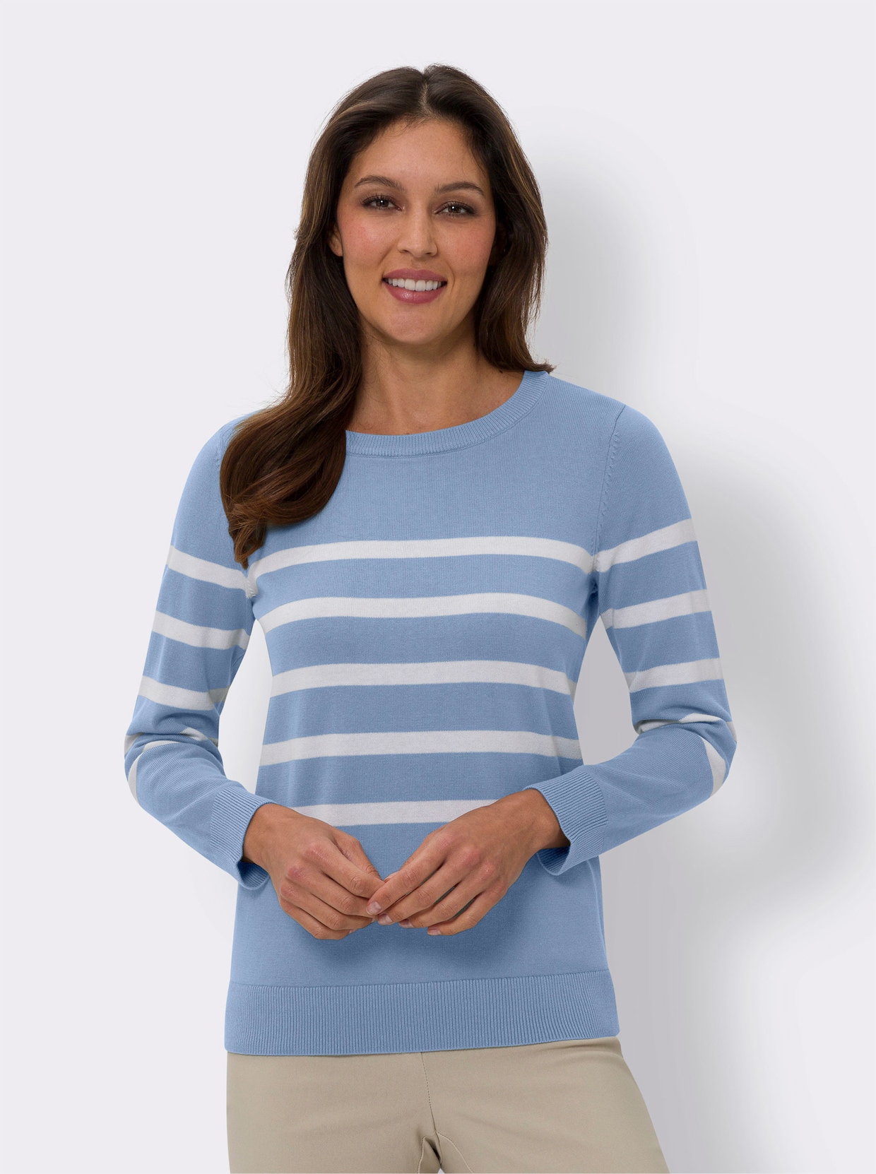 Pullover met ronde hals - bleu/wit