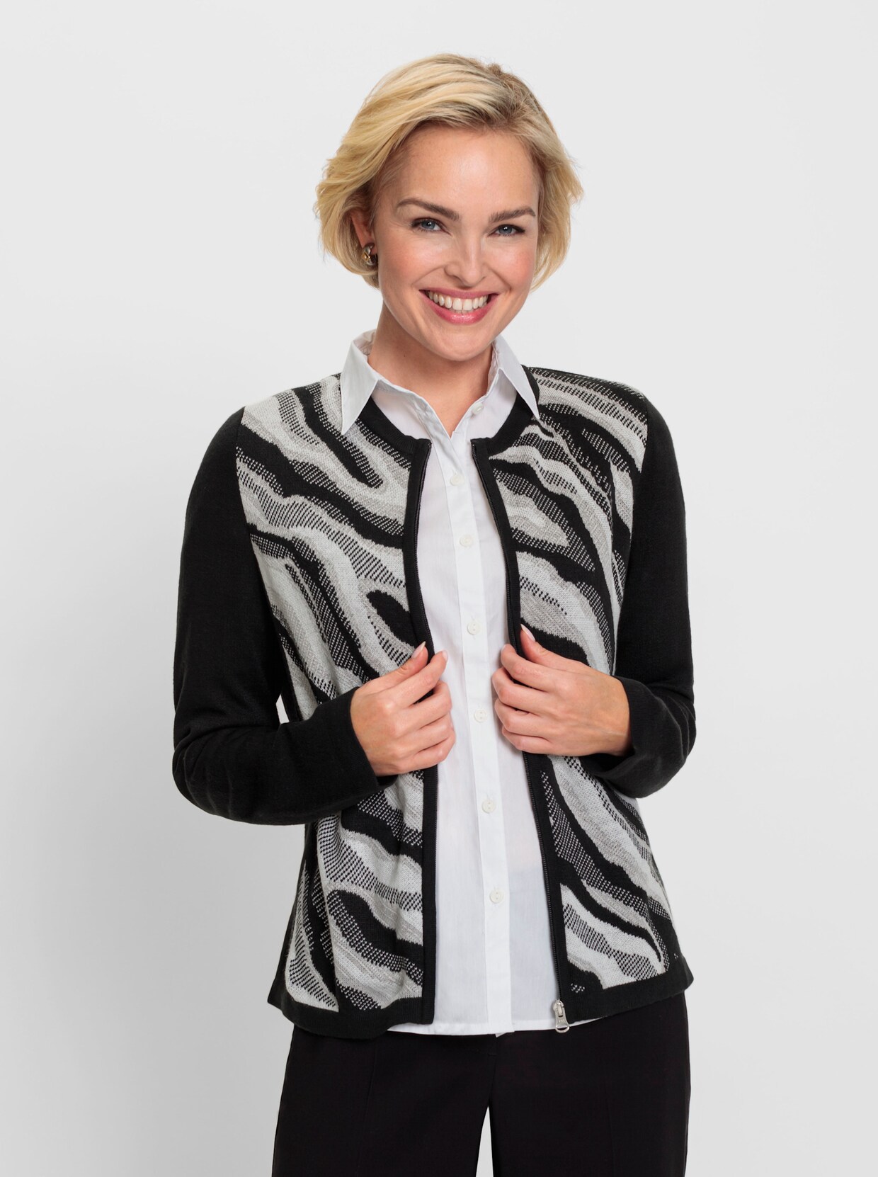 Vest - zwart/ecru gedessineerd