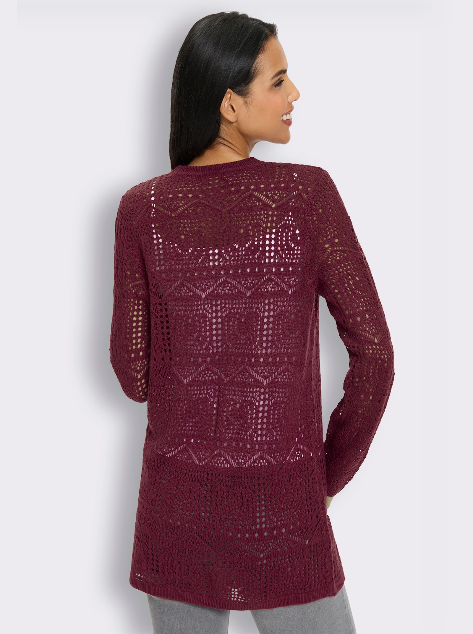 Cardigan in Ajour-Strickmuster - bordeaux