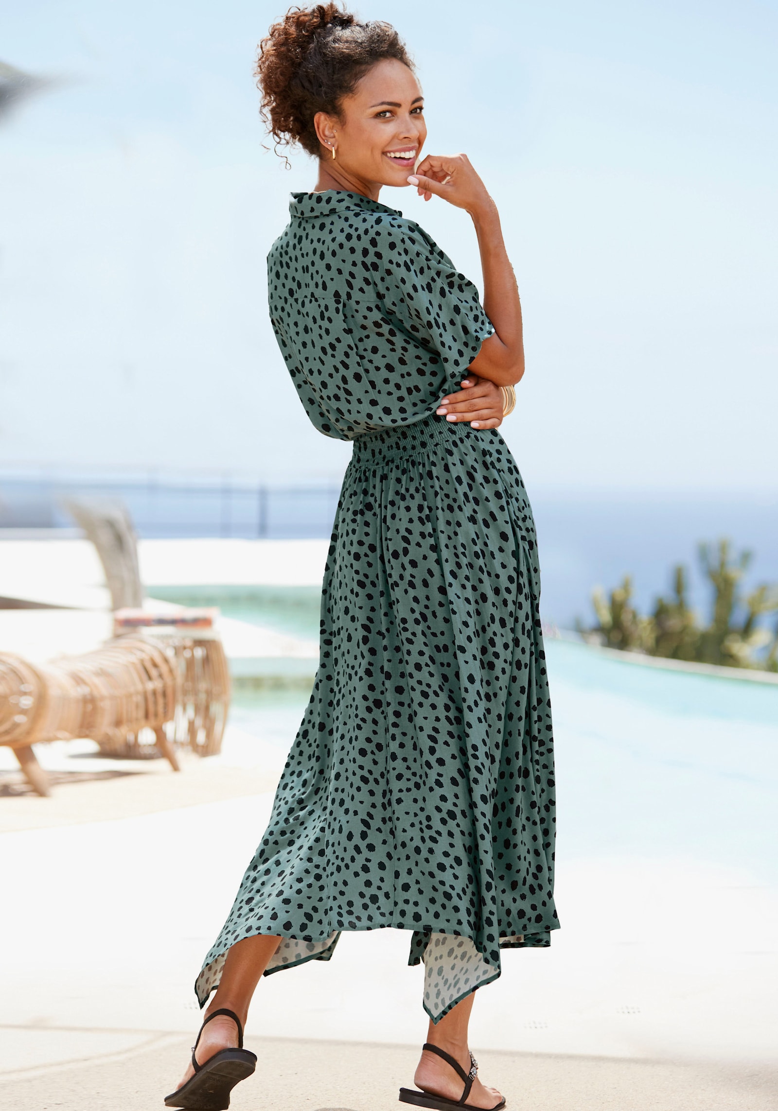 LASCANA Bedrukte jurk - groen/zwart bedrukt