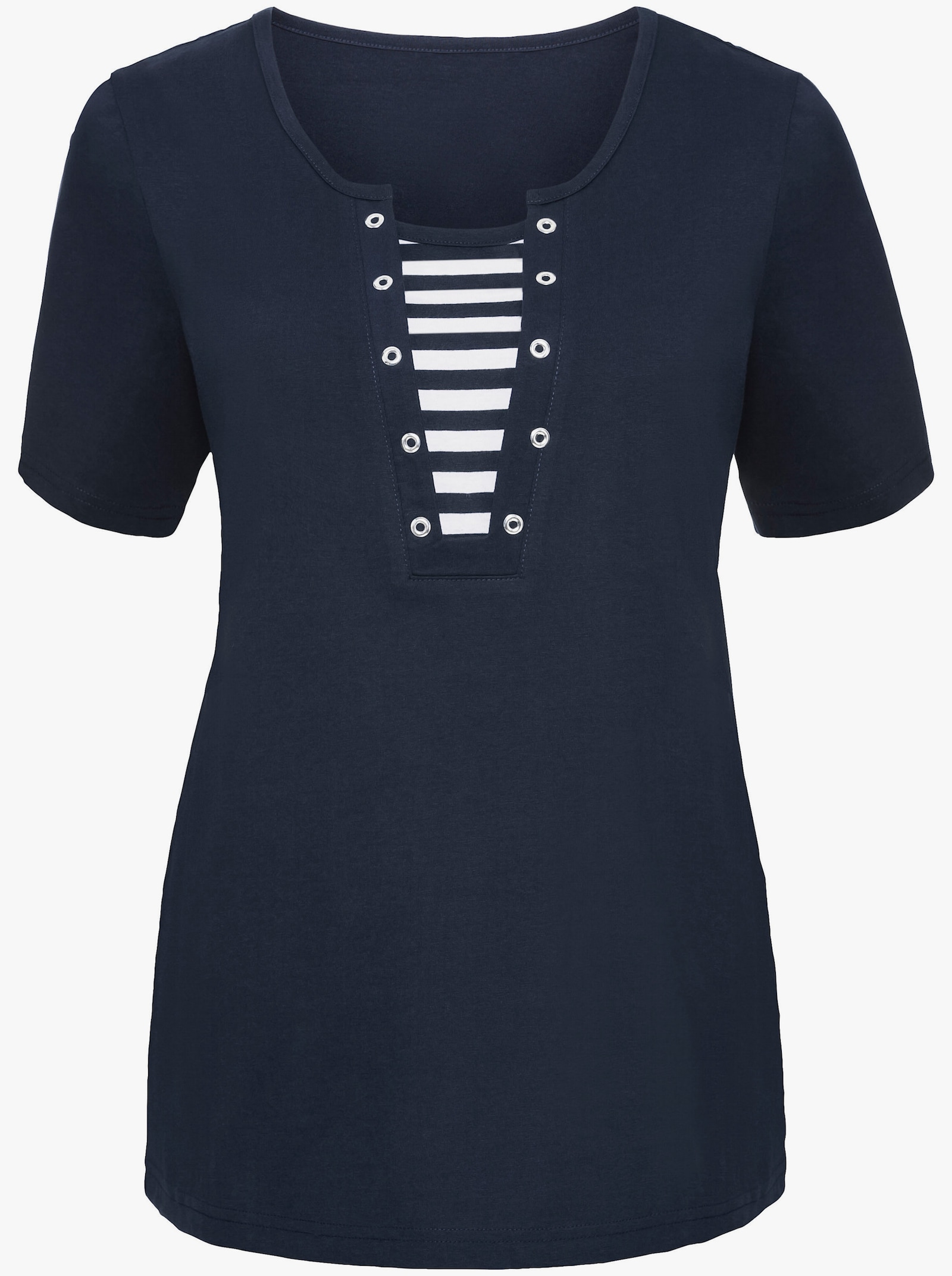 Kurzarmshirt mit Streifen-Einsatz - marine