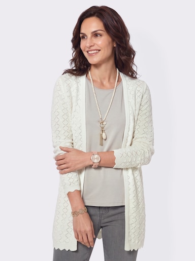 Longstrickjacke mit glattem Rückenteil - ecru