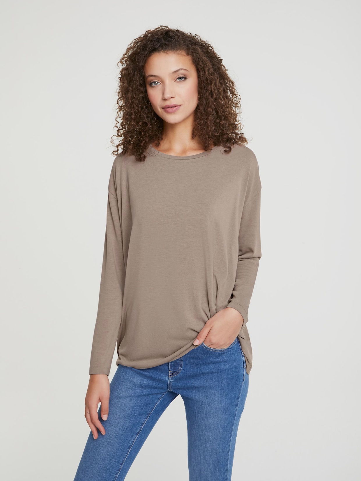 Linea Tesini Rundhals-Shirt - taupe