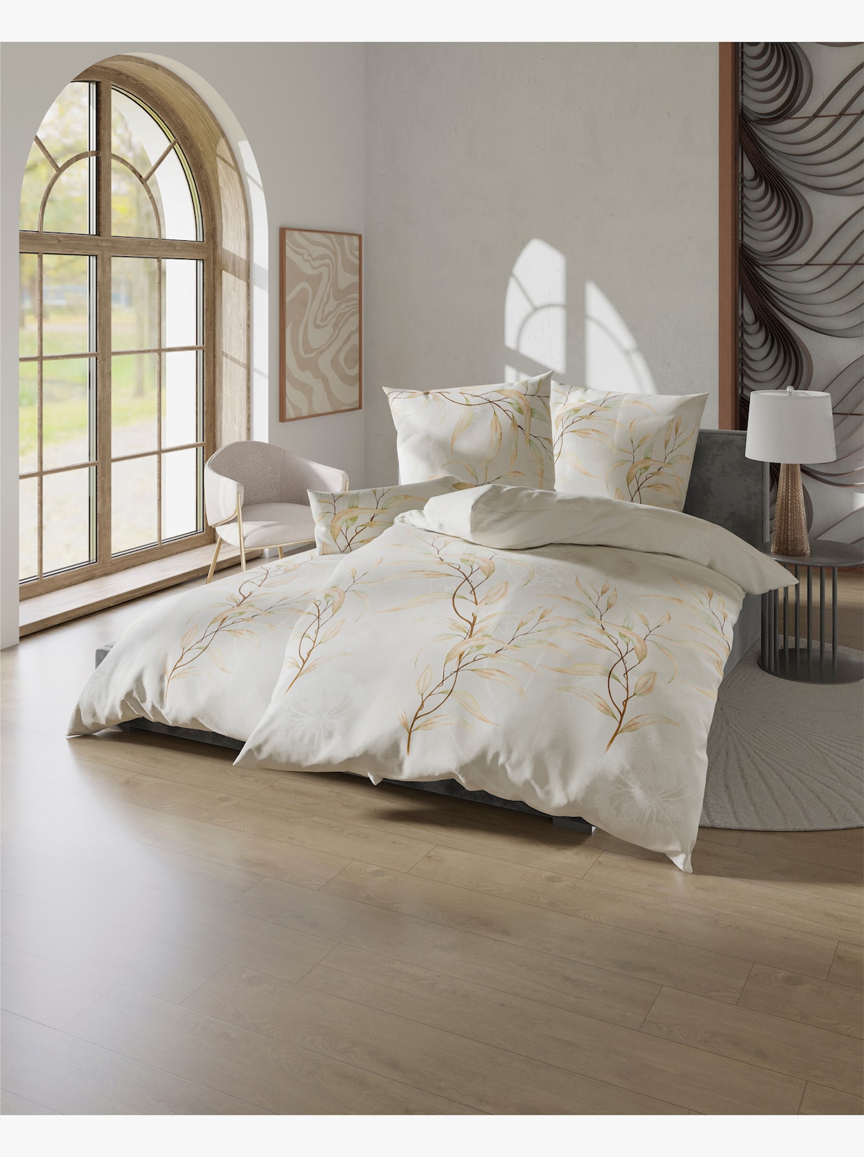 Biberna Bettwäsche - beige-taupe-bedruckt