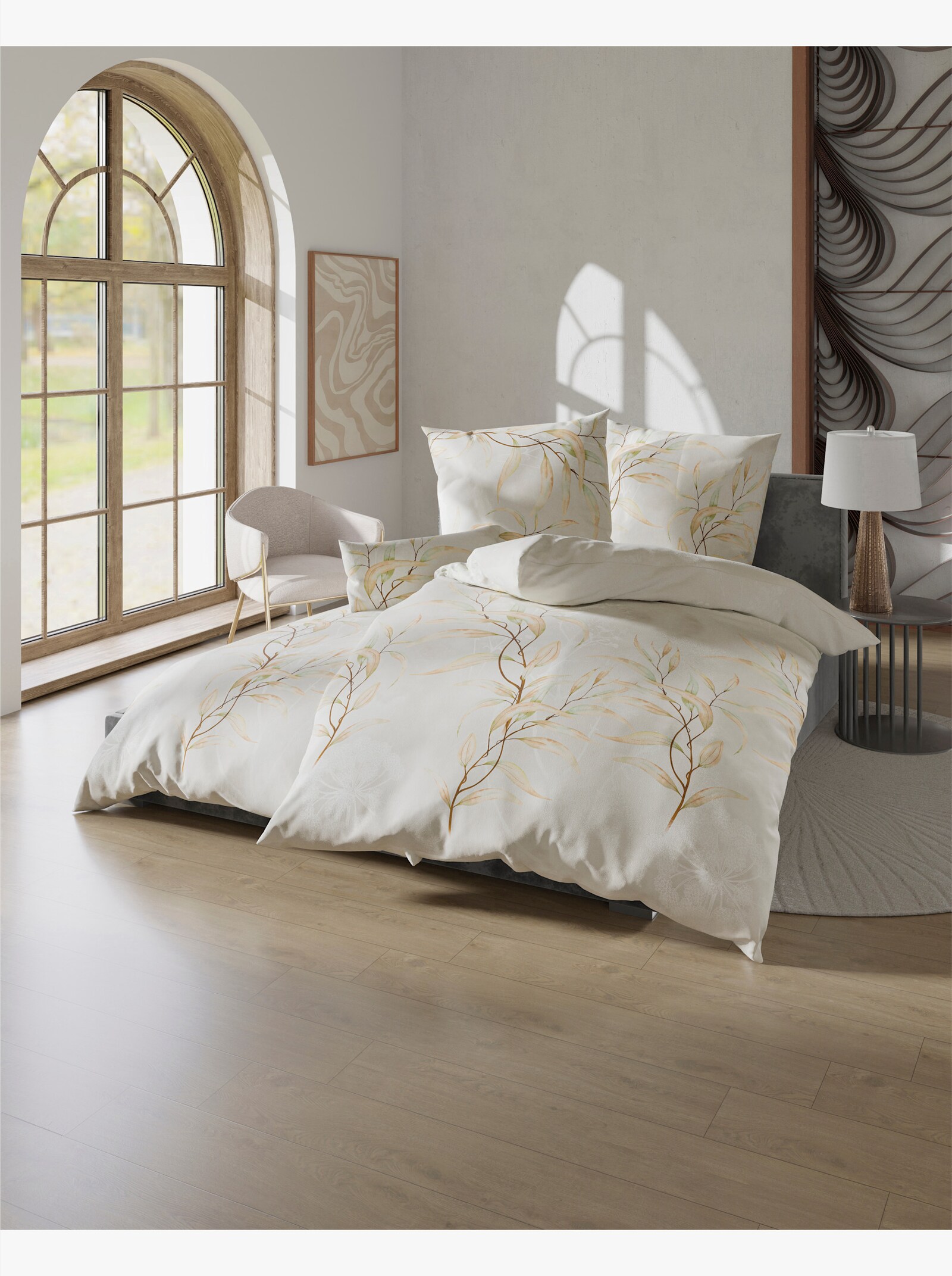 Biberna Bettwäsche - beige-taupe-bedruckt