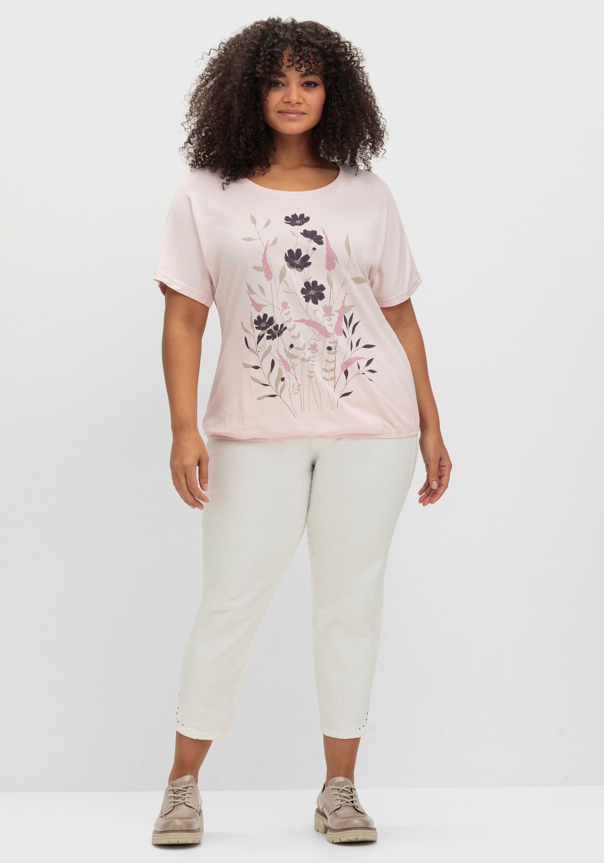 T-Shirt mit Blumen-Druck im Vorderteil - hellrosé