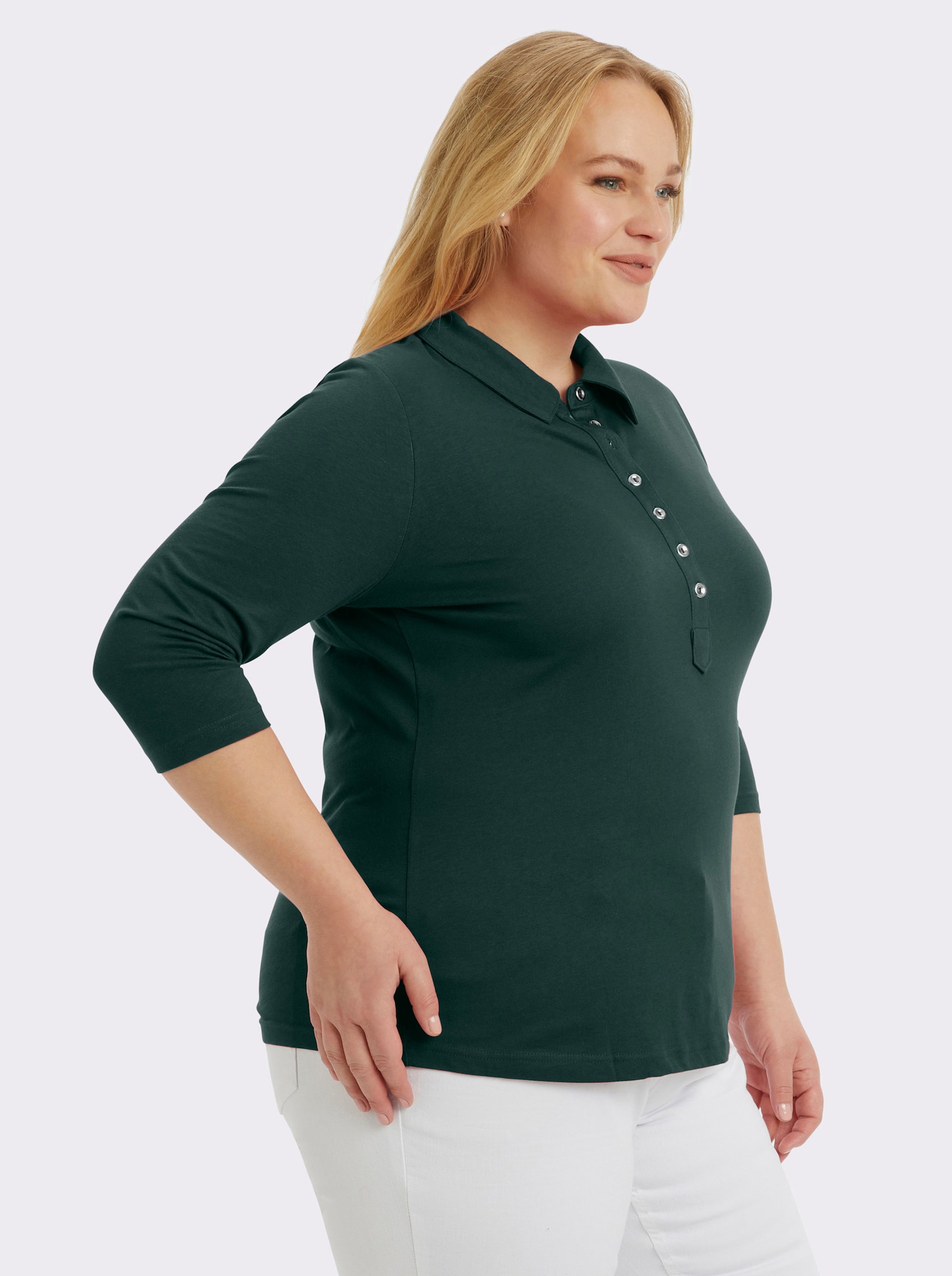 Poloshirt mit langer Knopfleiste - tannengrün