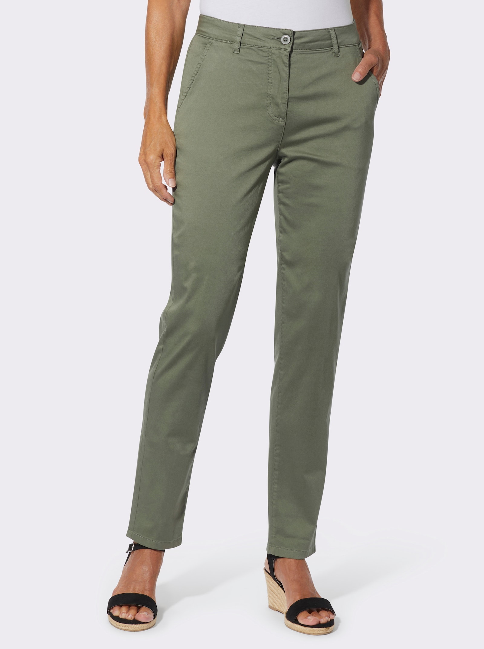 Chinohose mit Satin-Glanz - khaki