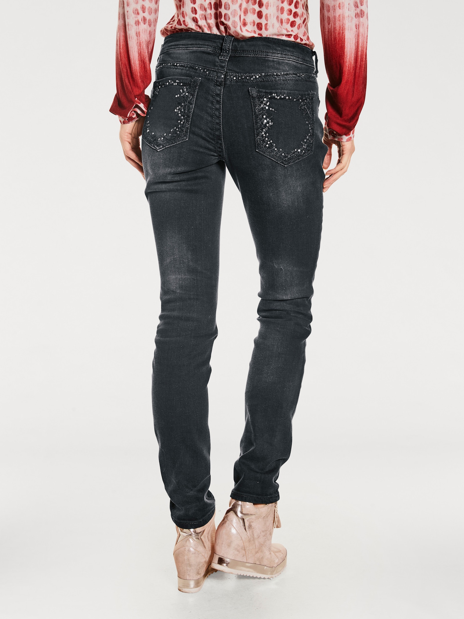 heine Skinny jeans met borduursel - black stone