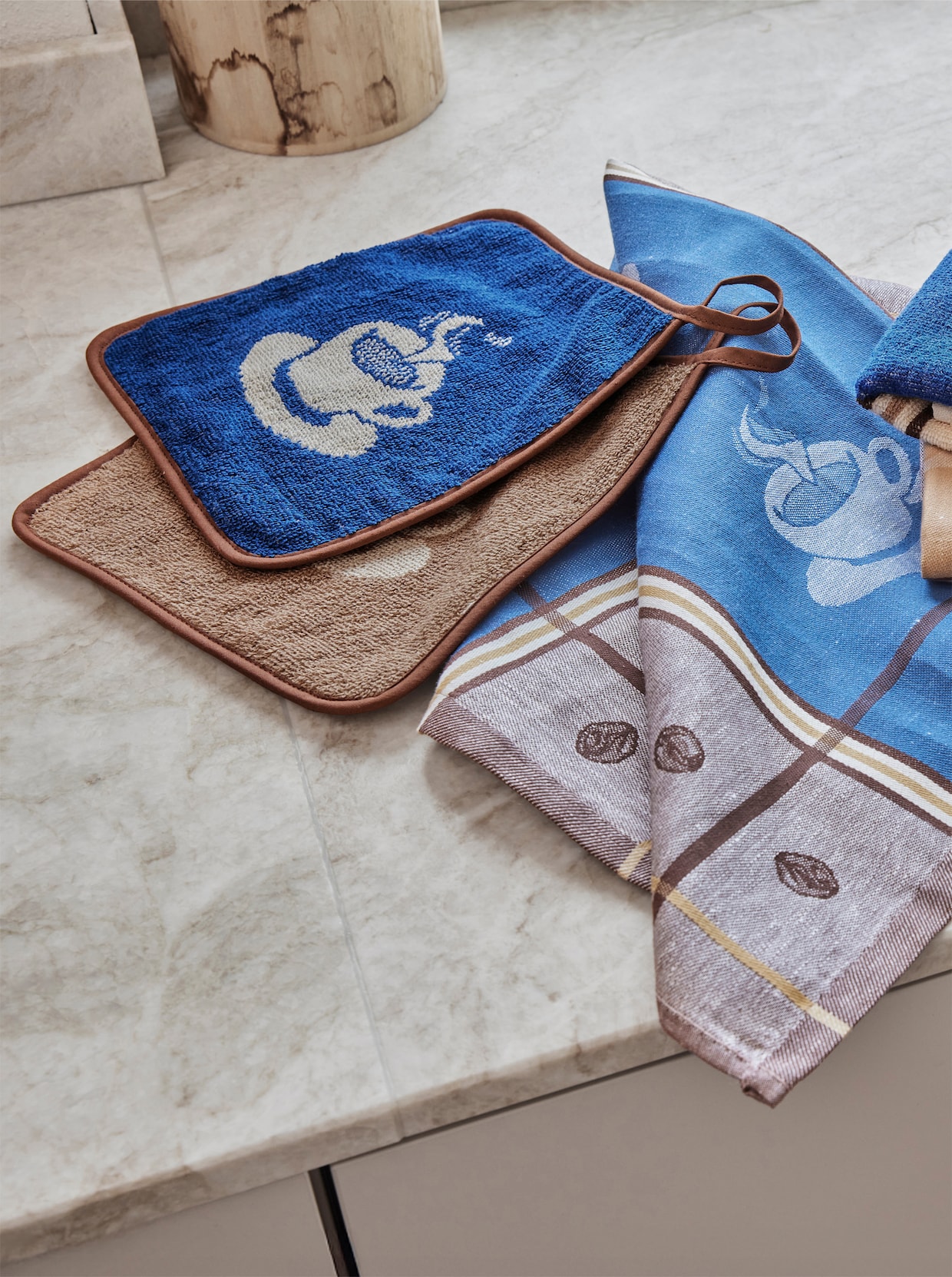 Geschirrtuch - bleu-gemustert + beige-gemustert