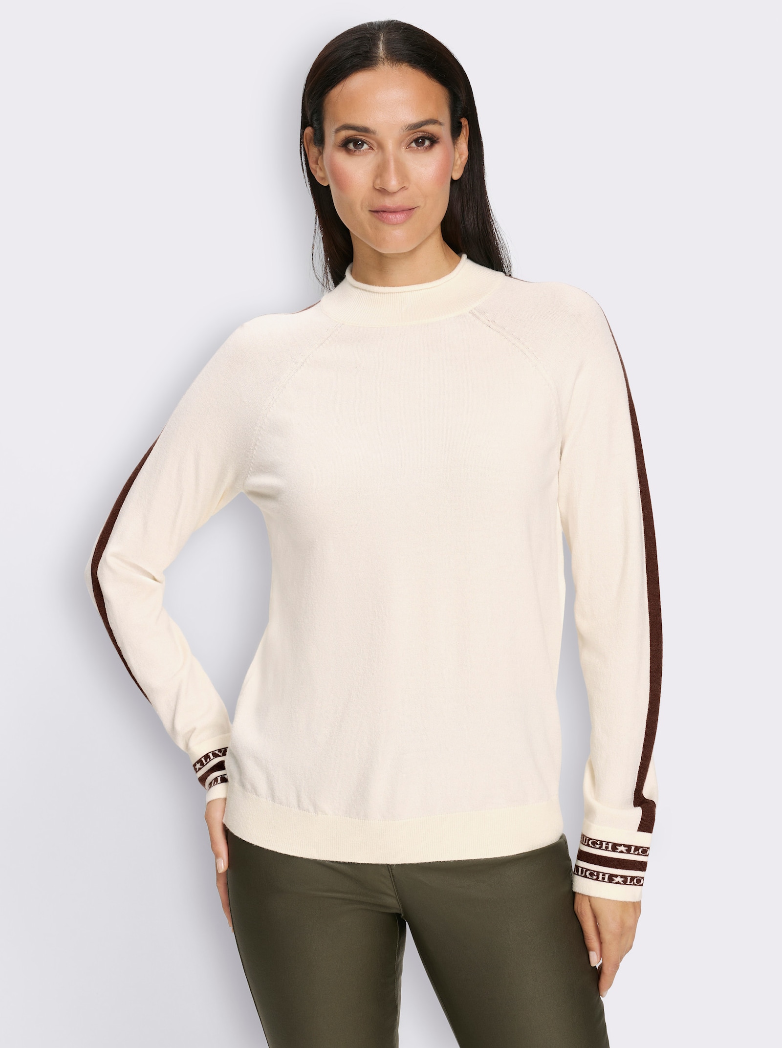 heine Feinstrickpullover mit Kontrast-Akzenten - champagner