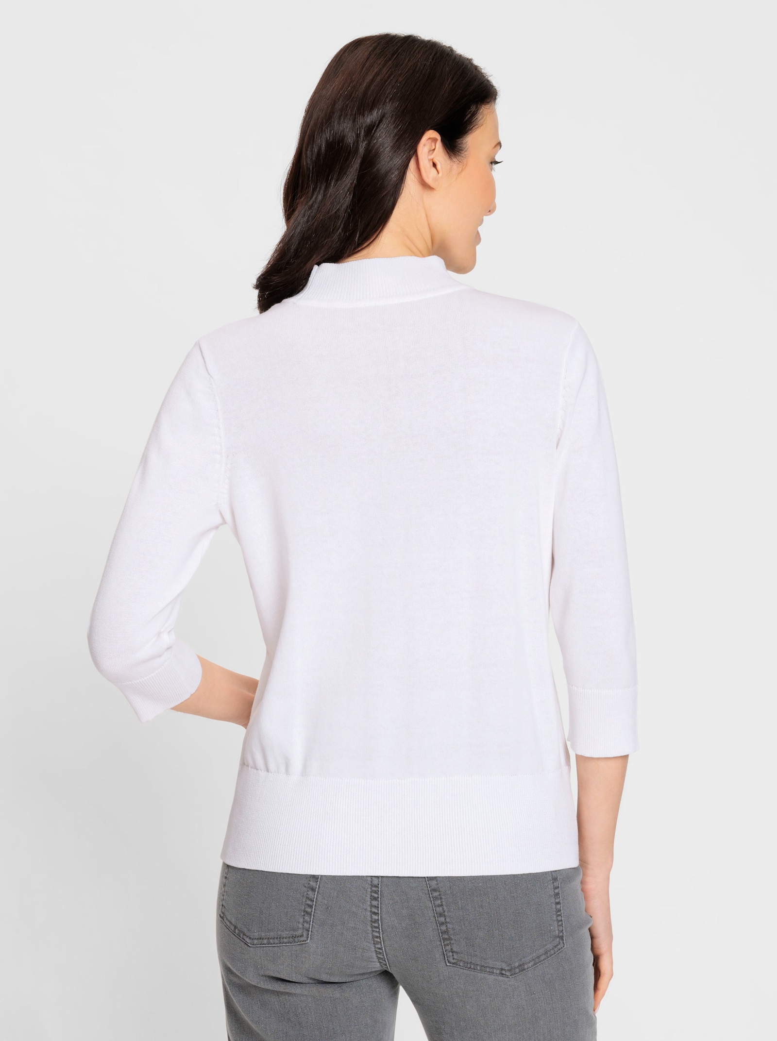 Stehkragenpullover mit 3/4-Ärmeln - ecru