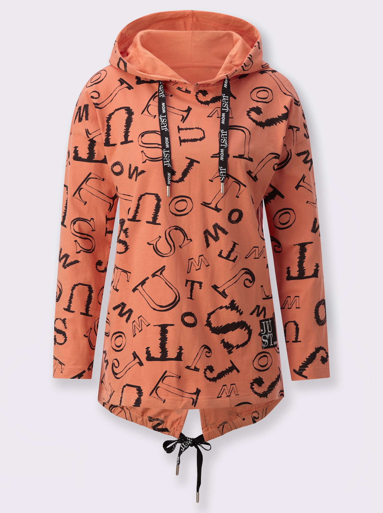 Longshirt im Lettering-Dessin - papaya-schwarz