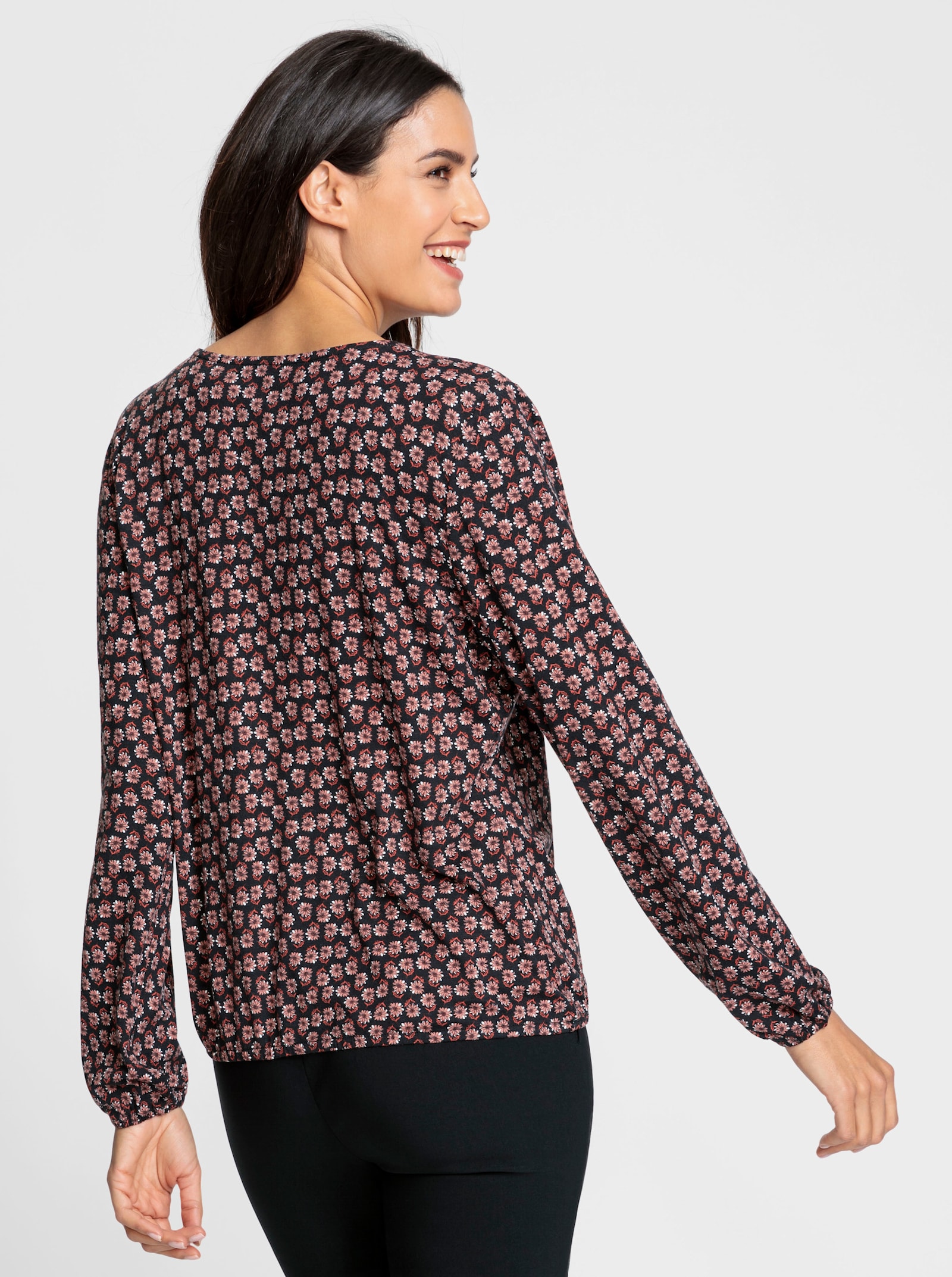 Print-Shirt mit Gummizug an Ärmeln und Saum - schwarz-rostrot-bedruckt