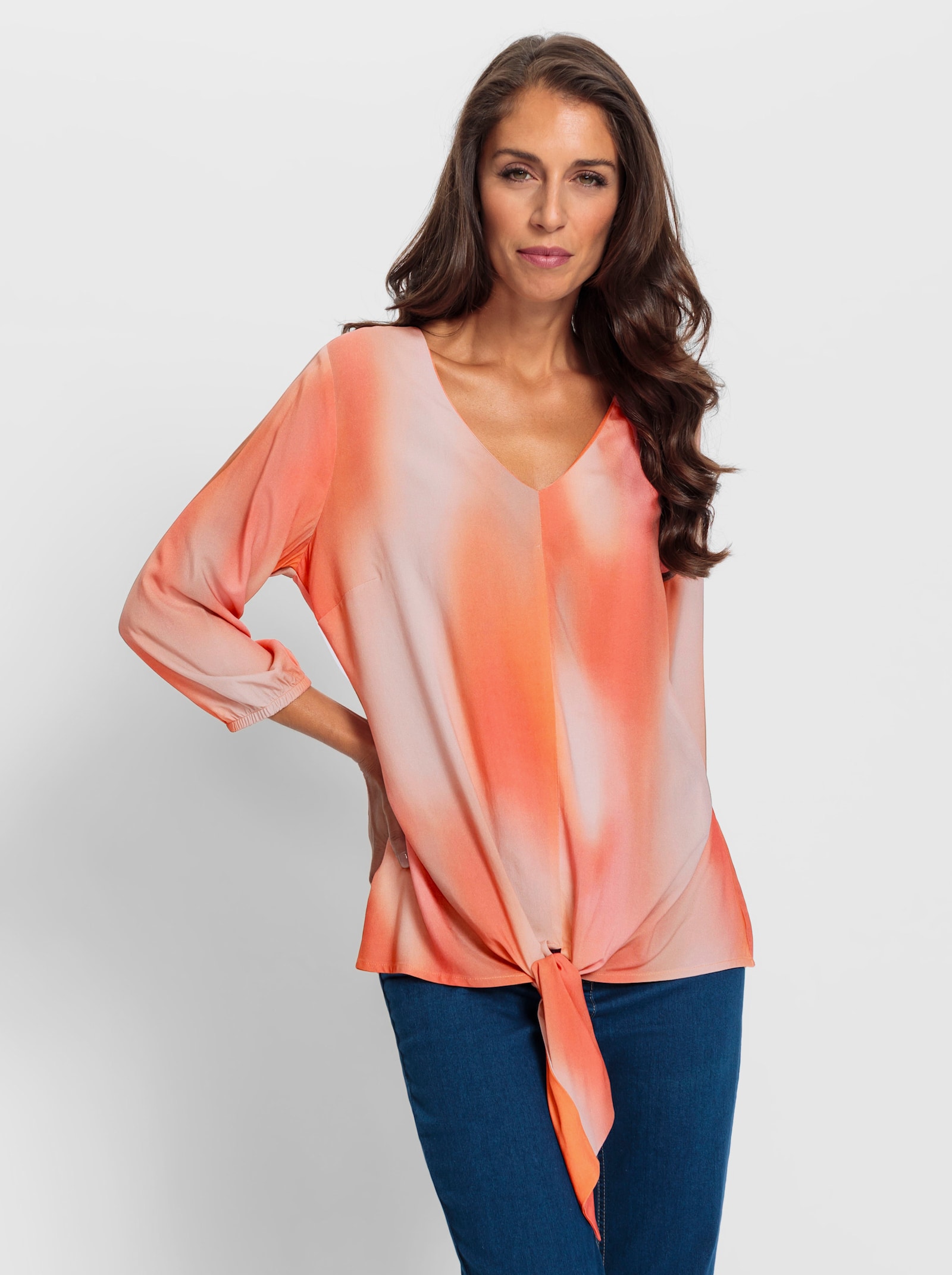 heine Chemisier imprimé avec dégradé de couleurs - café au lait-corail imprimé