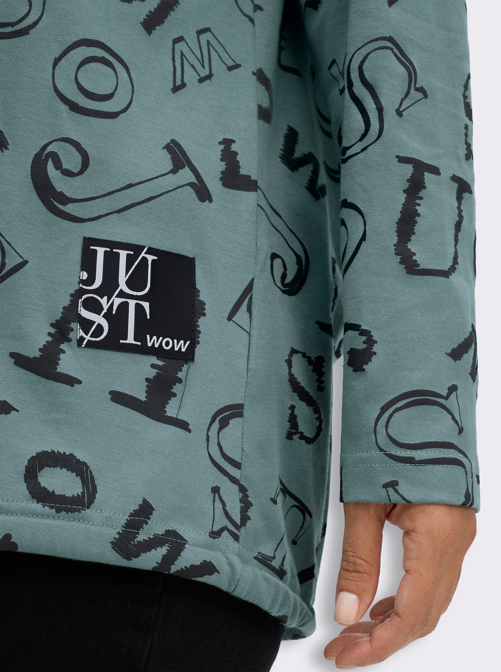 Longshirt im Lettering-Dessin - jade-schwarz