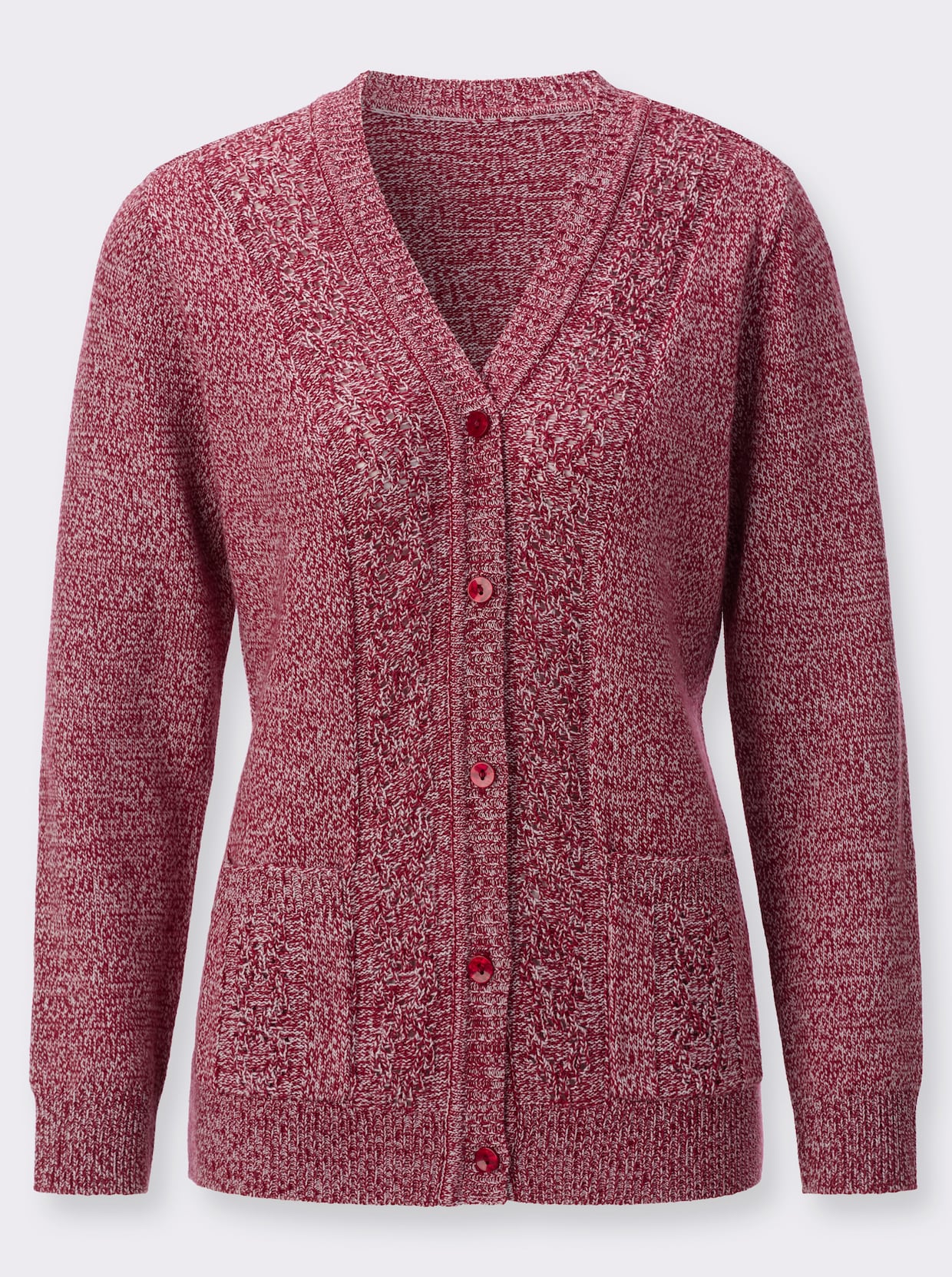 Strickjacke - kirsche-ecru-meliert