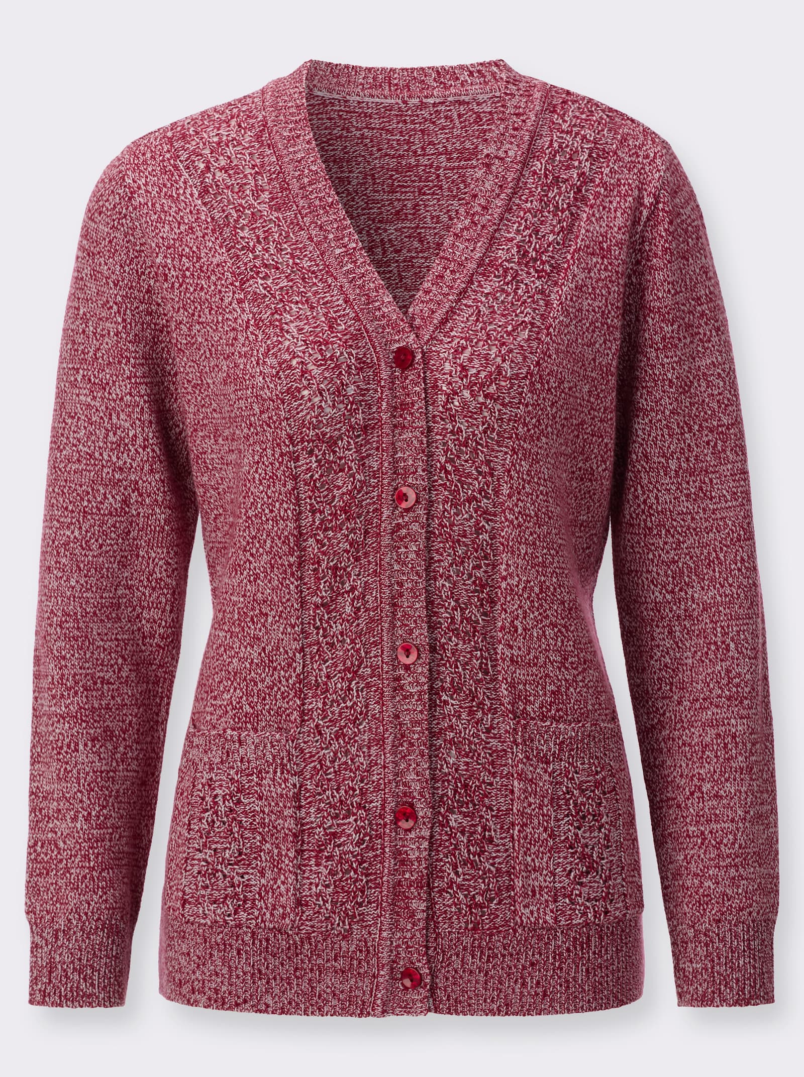 Strickjacke in Flausch-Qualität - kirsche-ecru-meliert