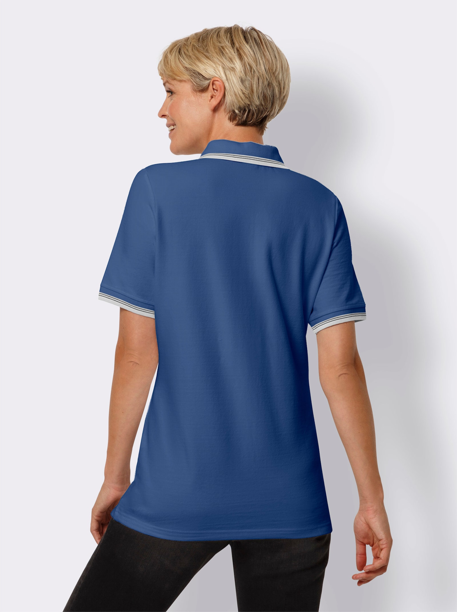Poloshirt mit Kontrast-Streifen - jeansblau