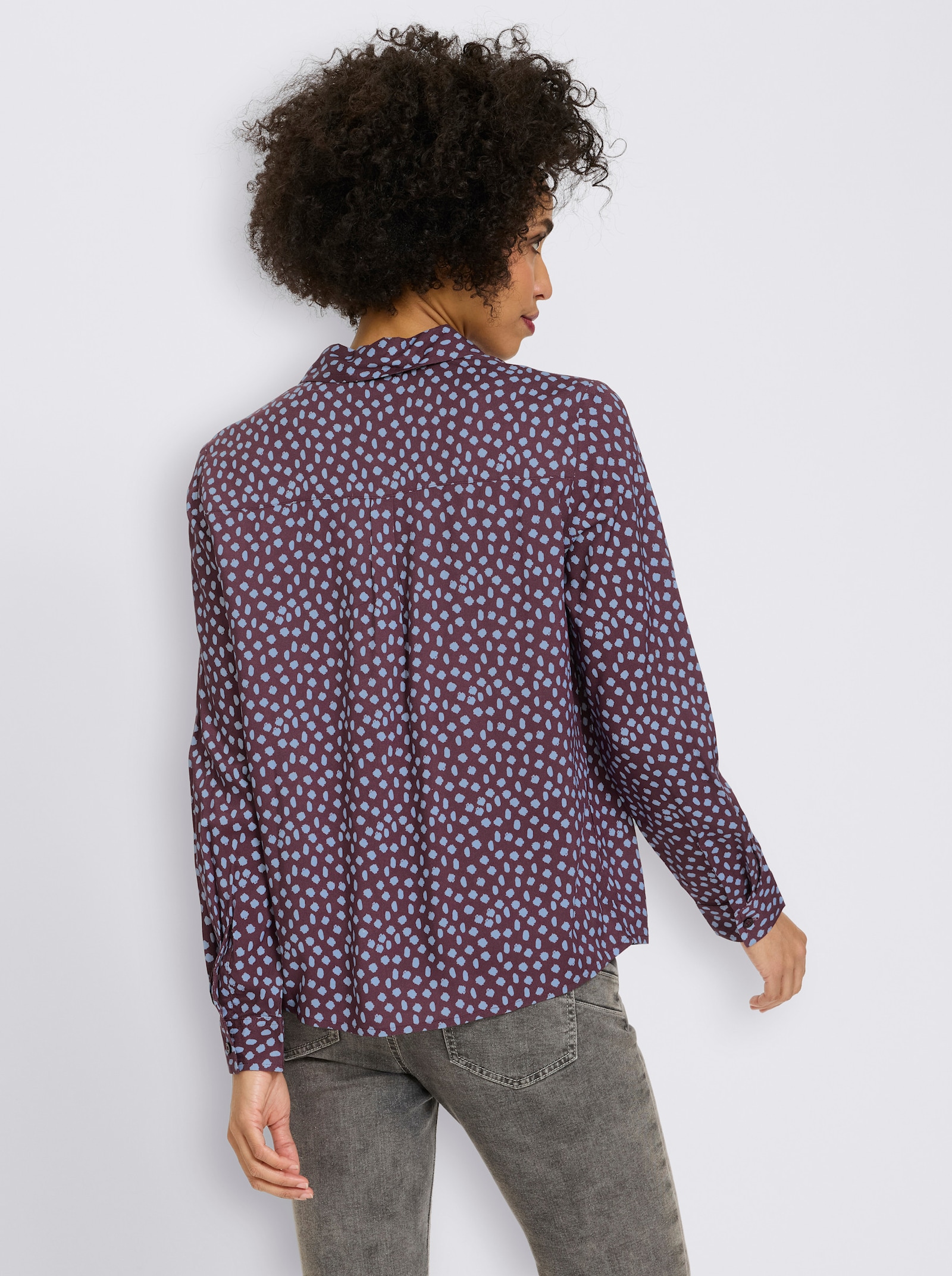 heine Hemdbluse mit Tupfenmuster - burgund-bleu-bedruckt