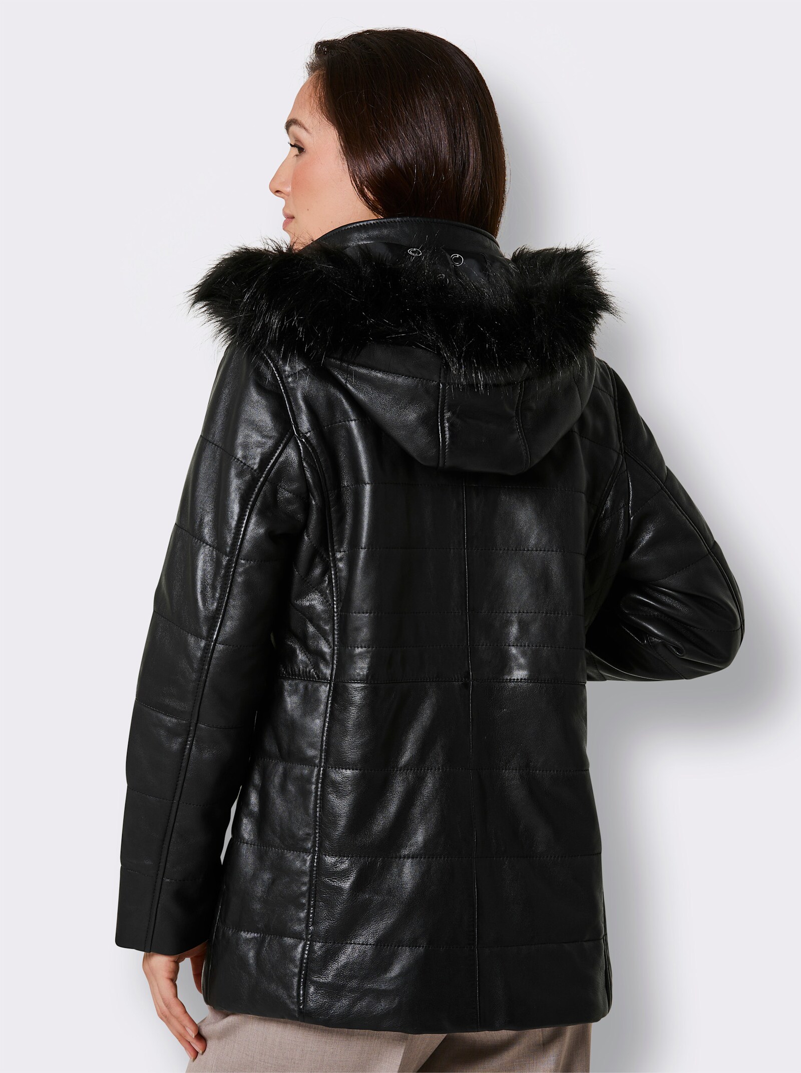 Mainpol Lederjacke mit Kapuze, abnehmbar - schwarz