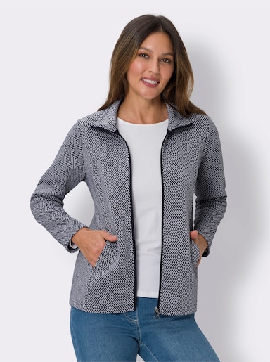 Strickfleece-Jacke - marine-ecru-gemustert