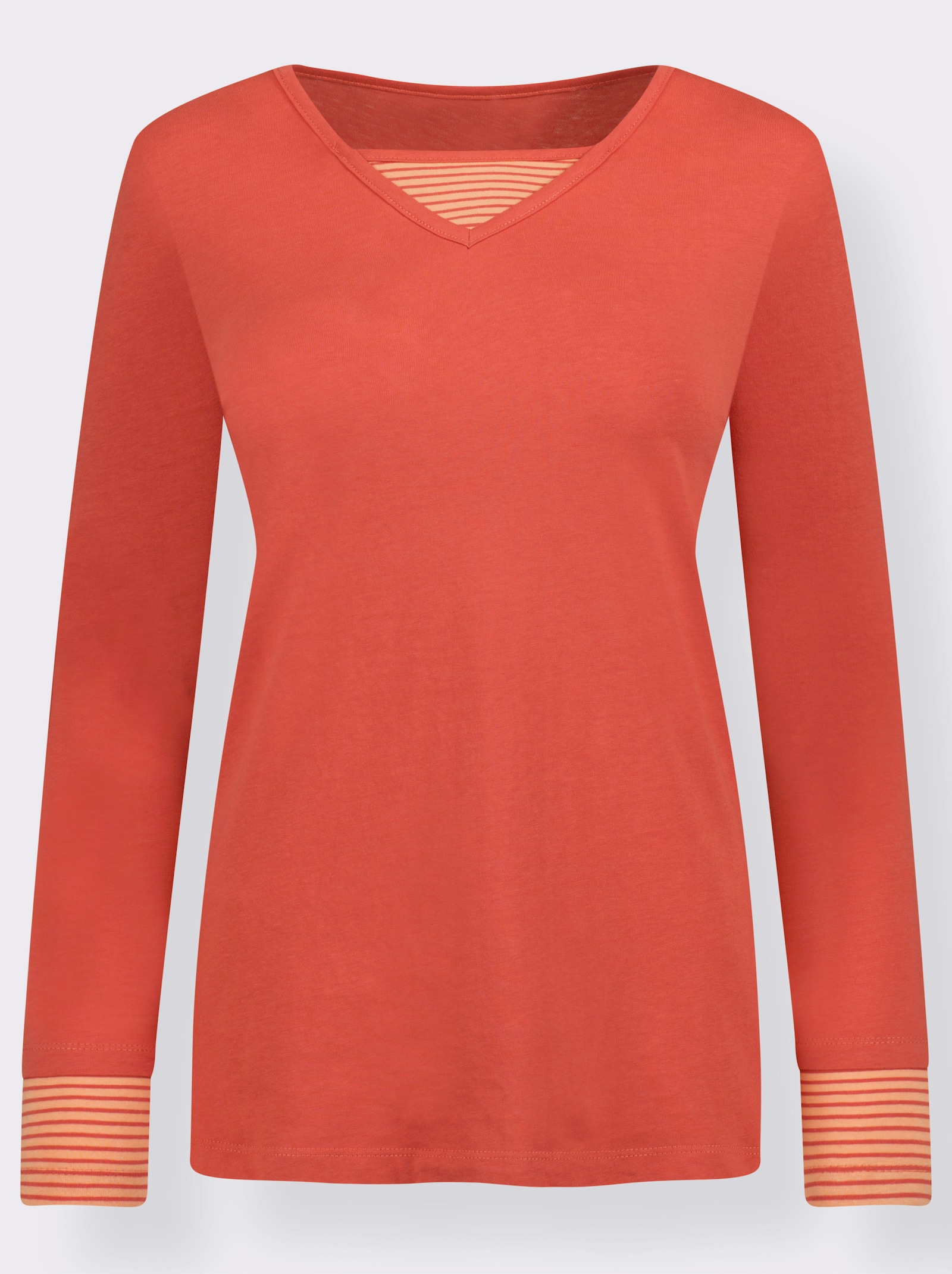 Shirt met lange mouwen en in het garen geverfde strepen - terracotta